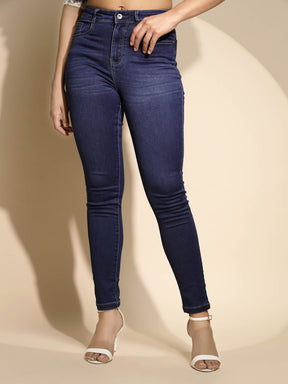 Women's Denim Mid Rise Blue Skinny Fit Jeans