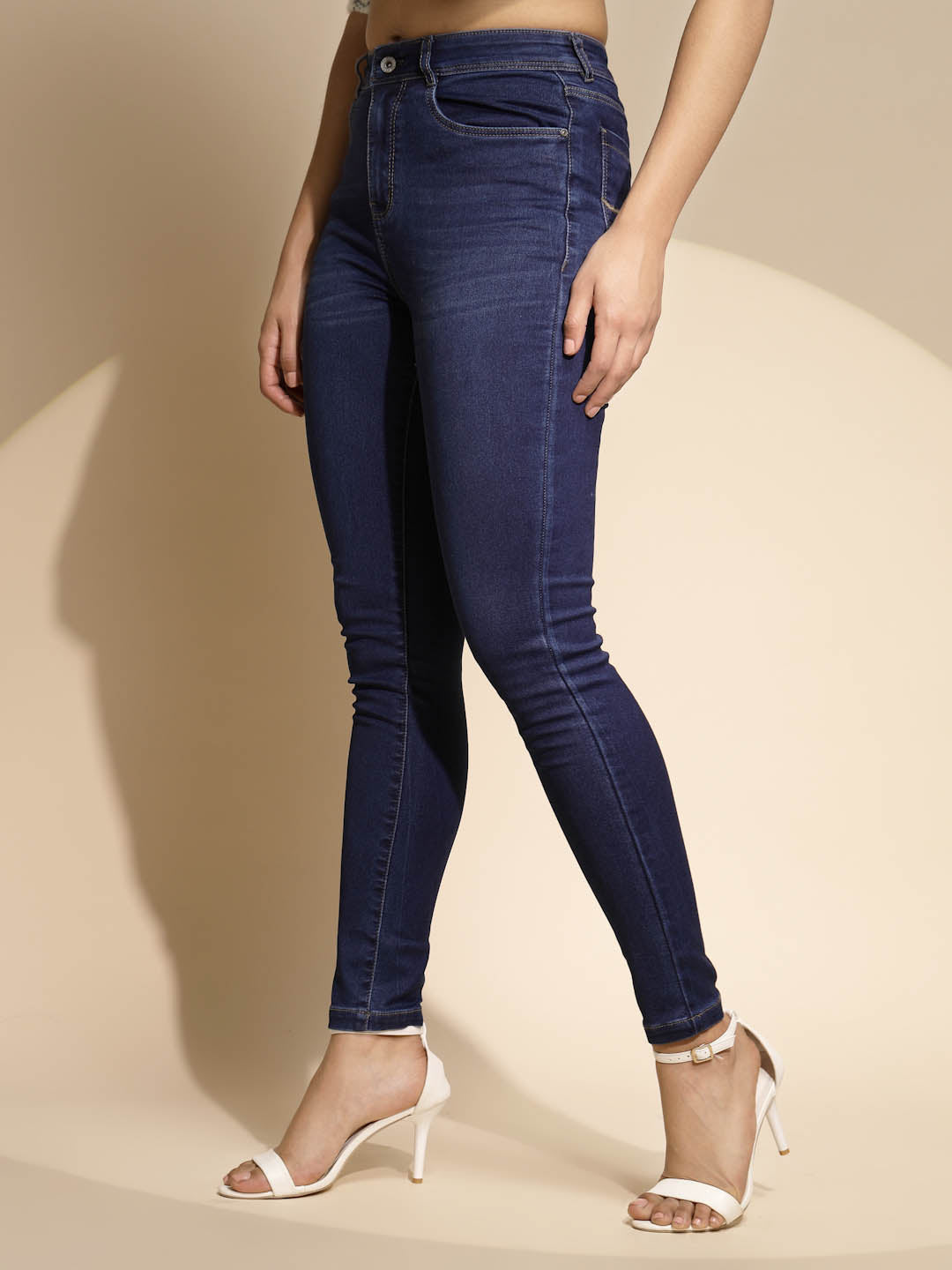 Women's Denim Mid Rise Blue Skinny Fit Jeans