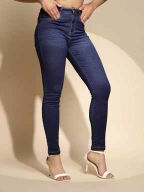 Women's Denim Mid Rise Blue Skinny Fit Jeans