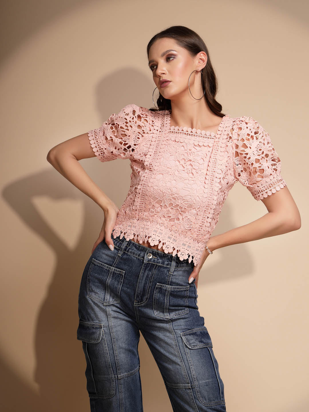 Blue Lace Square Neck Top