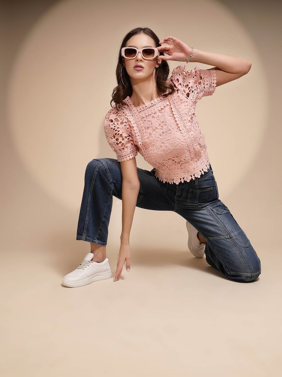 Blue Lace Square Neck Top