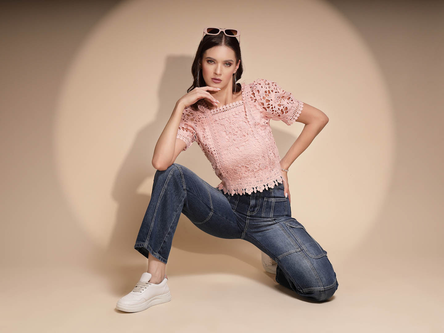 Blue Lace Square Neck Top