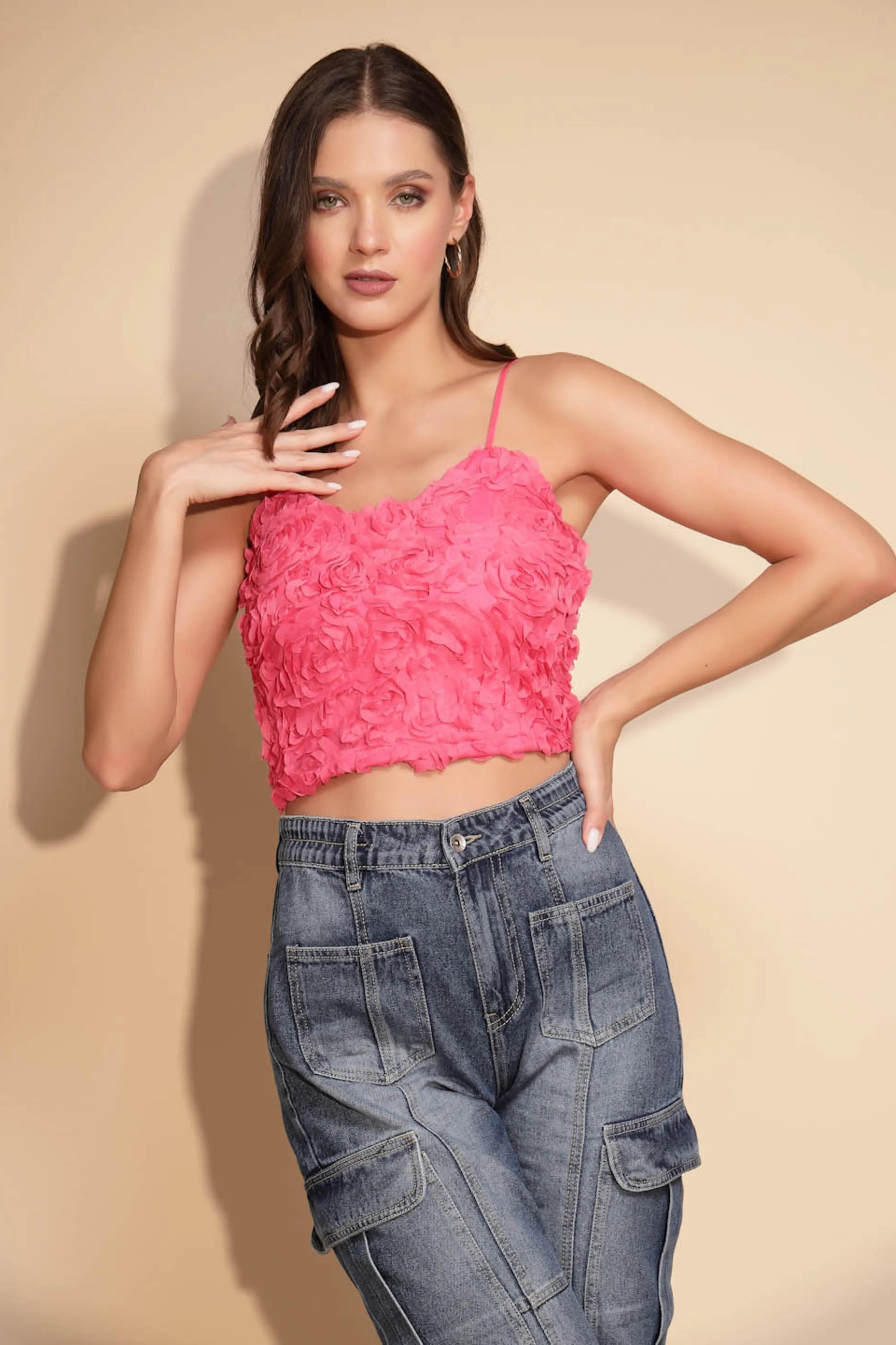 Pink Floral Crop Top S SM2982965