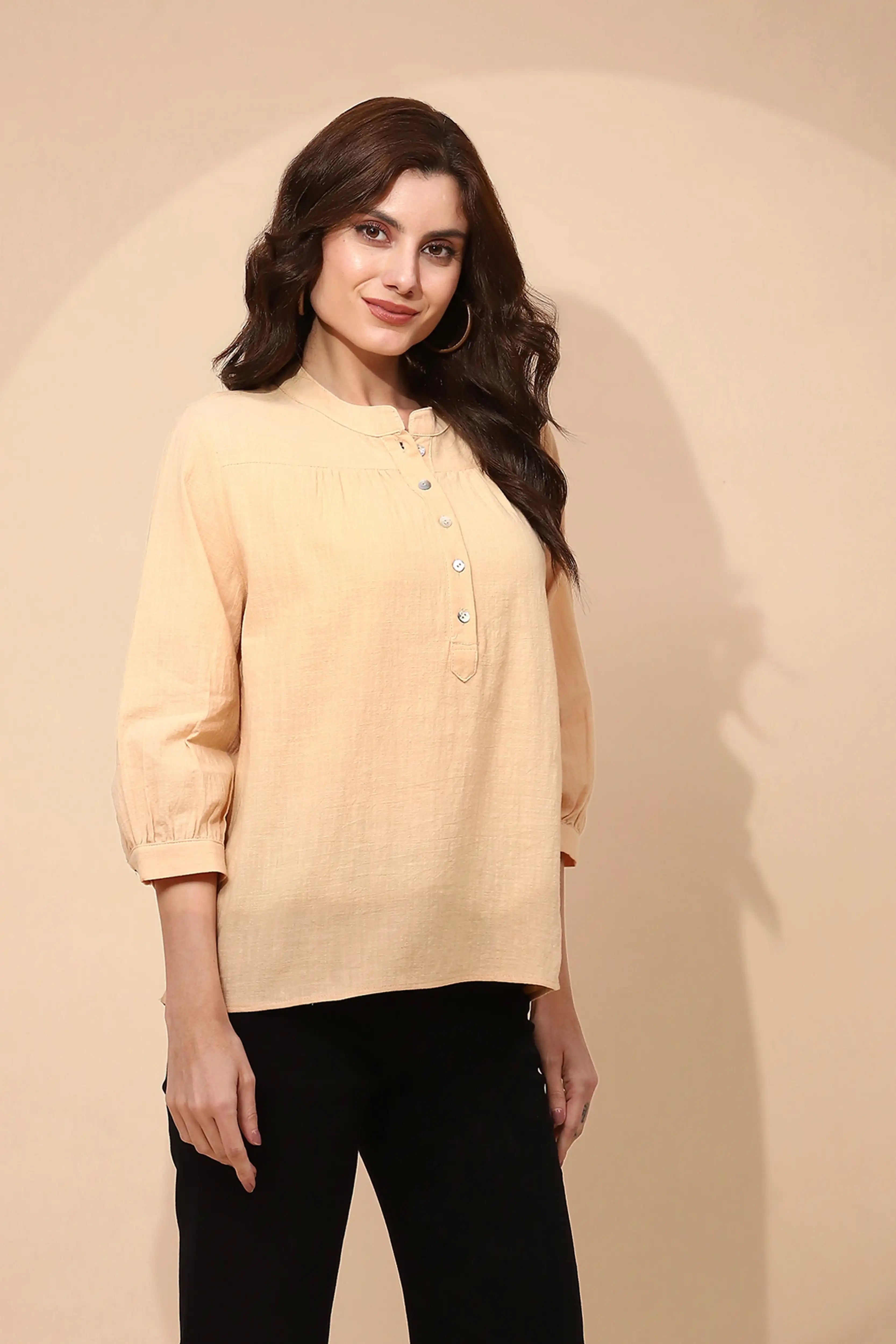 Cotton Regular Fit Beige Top