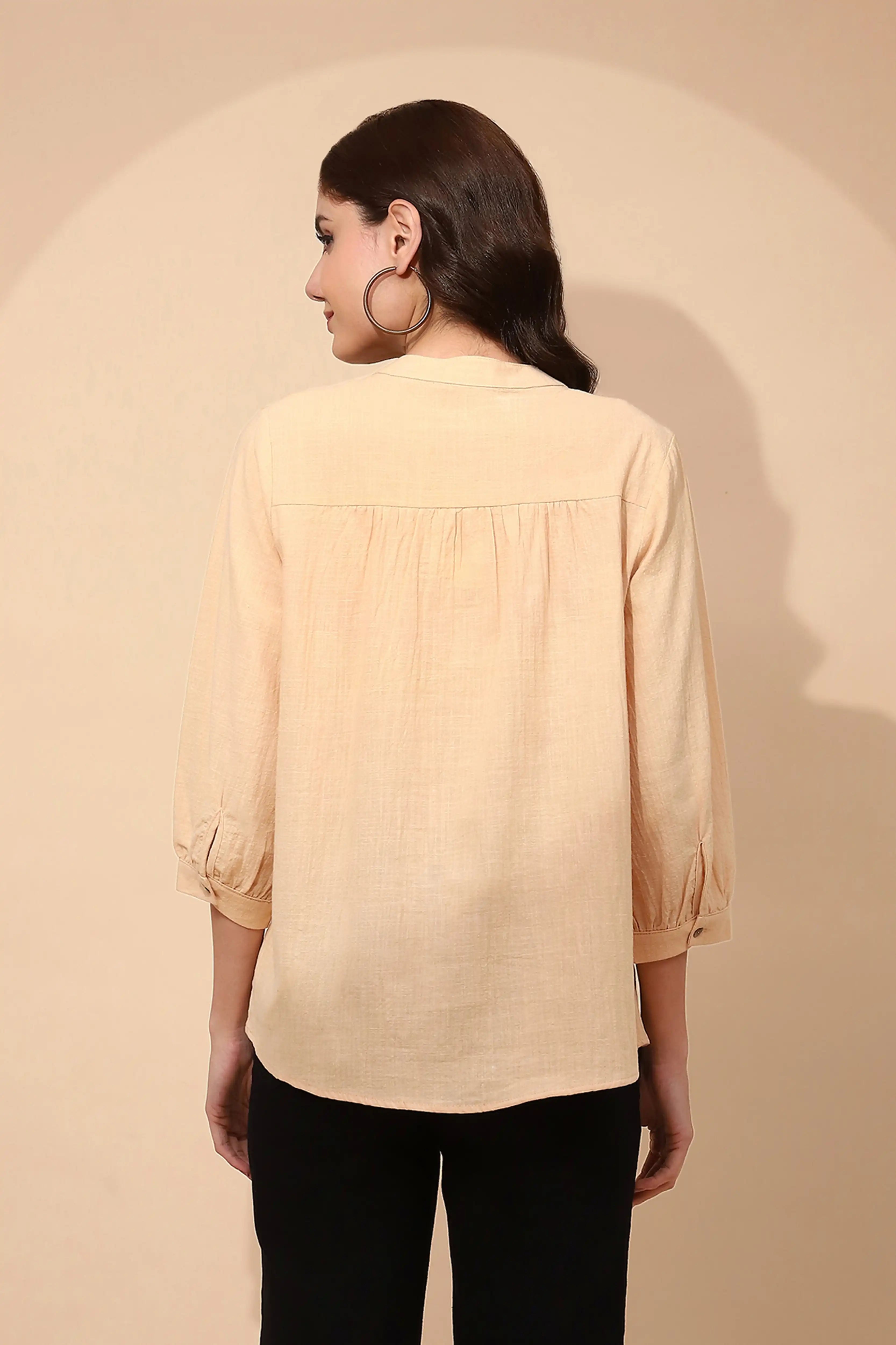 Cotton Regular Fit Beige Top