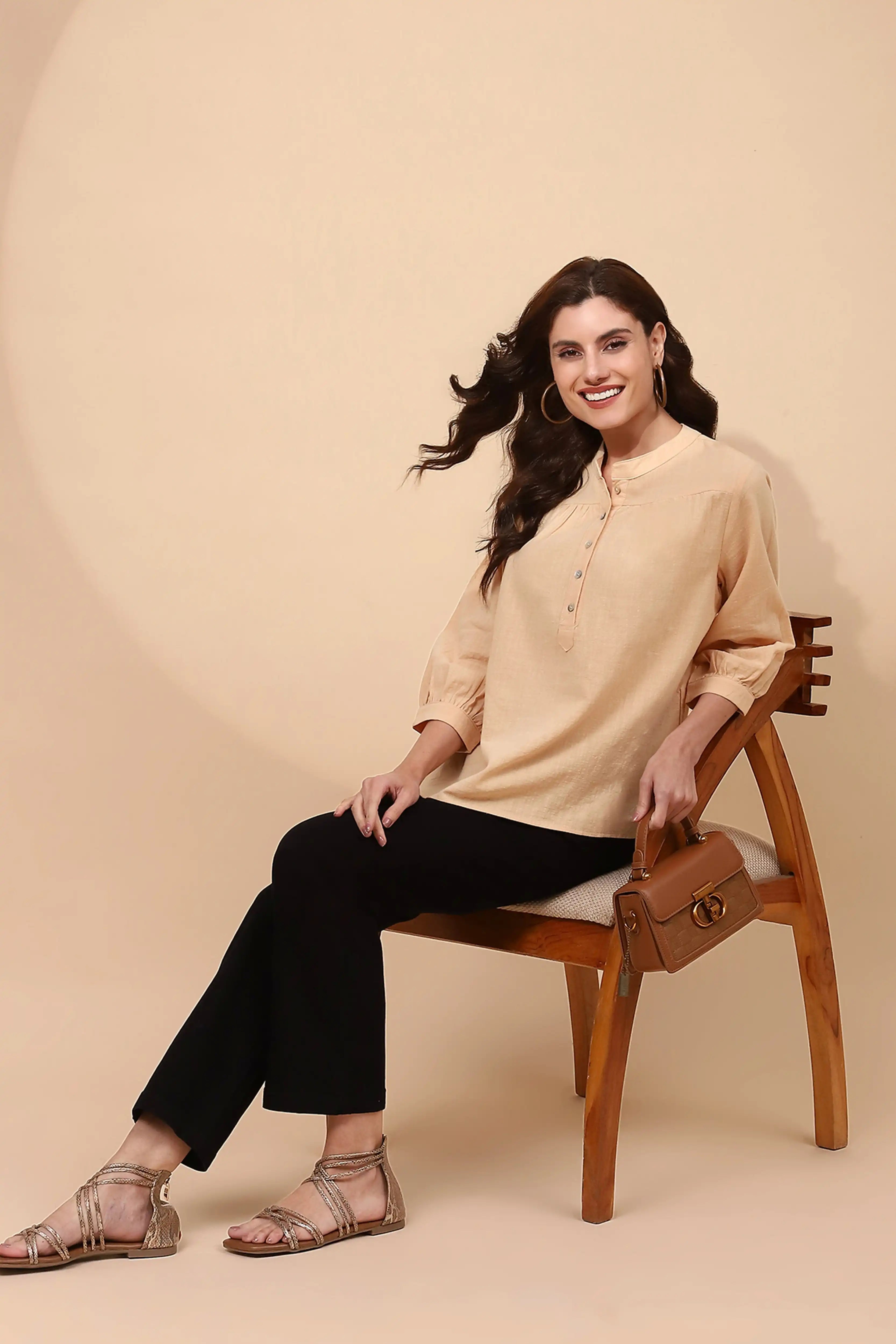 Cotton Regular Fit Beige Top
