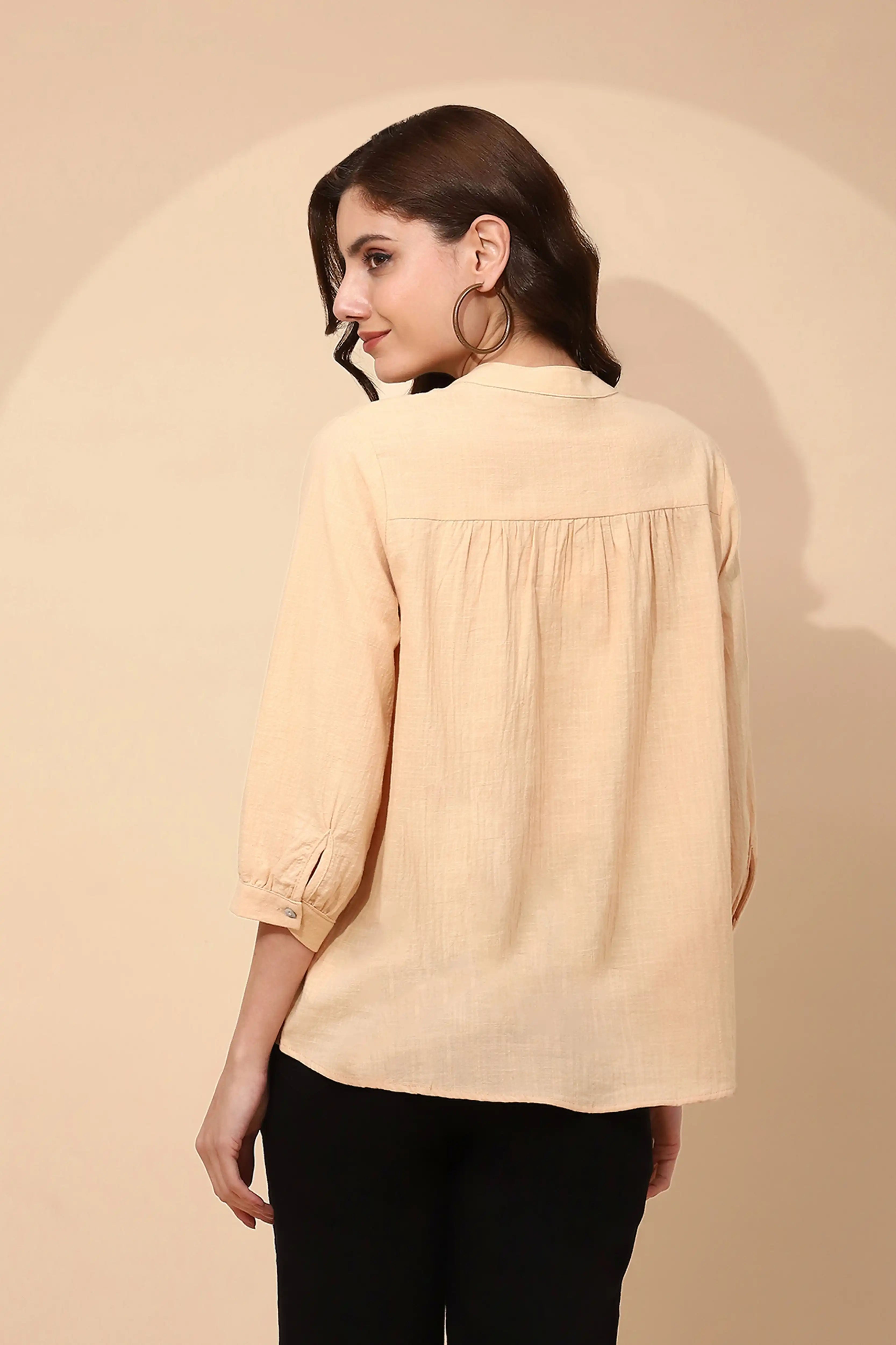 Cotton Regular Fit Beige Top