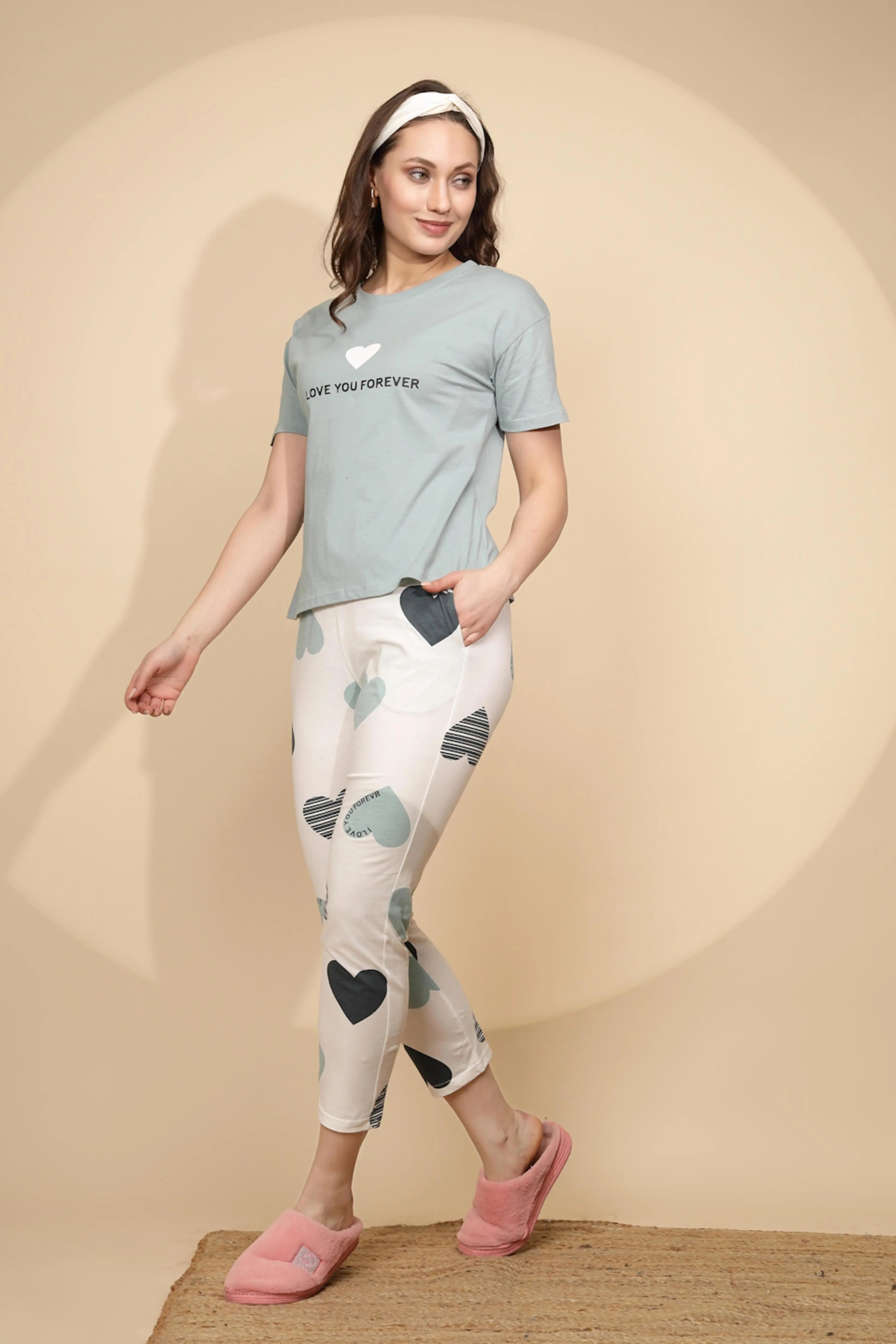 Green Cotton Blend Night Suit - Global Republic