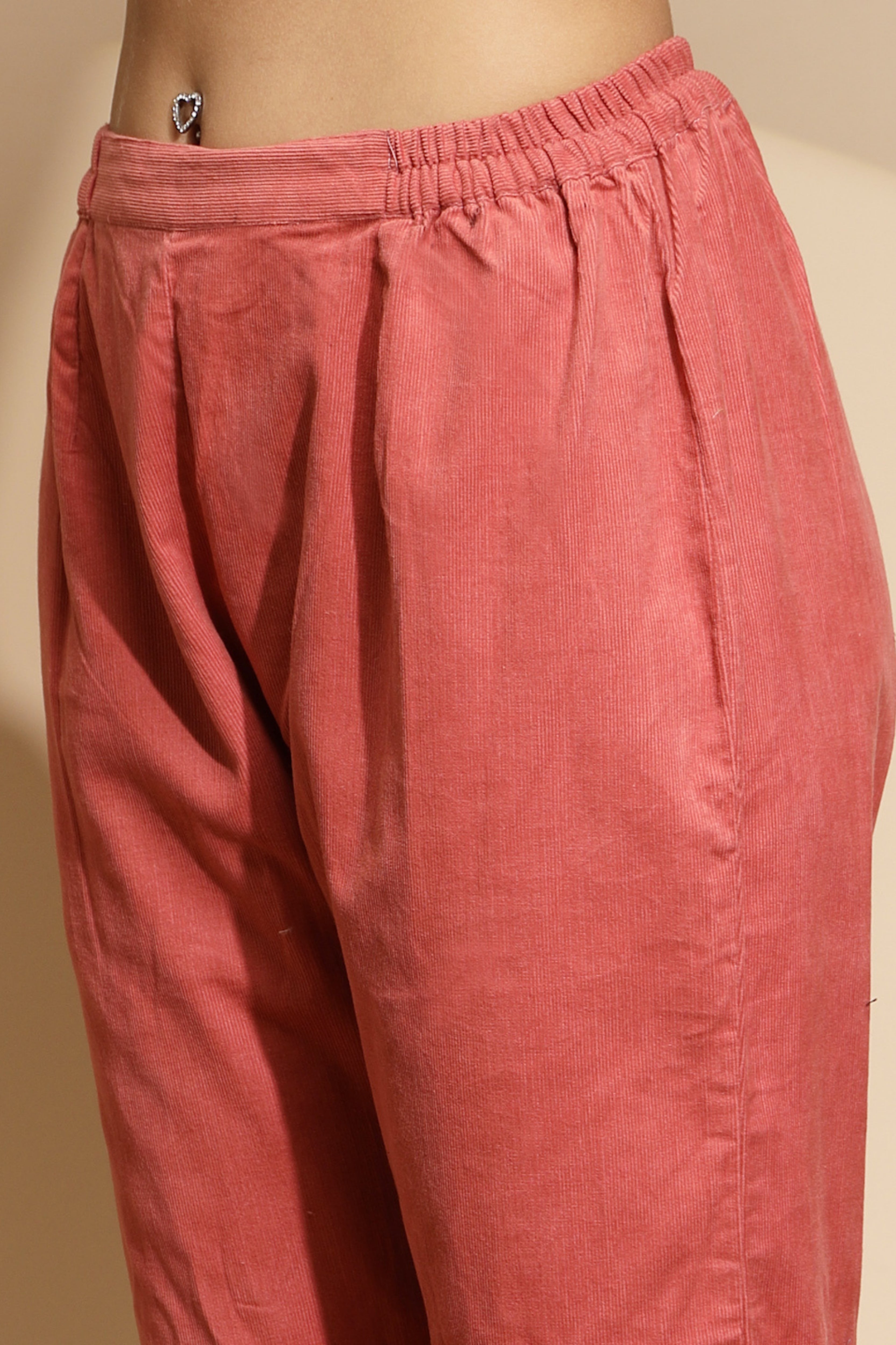 Peach Solid Wool Blend Pant