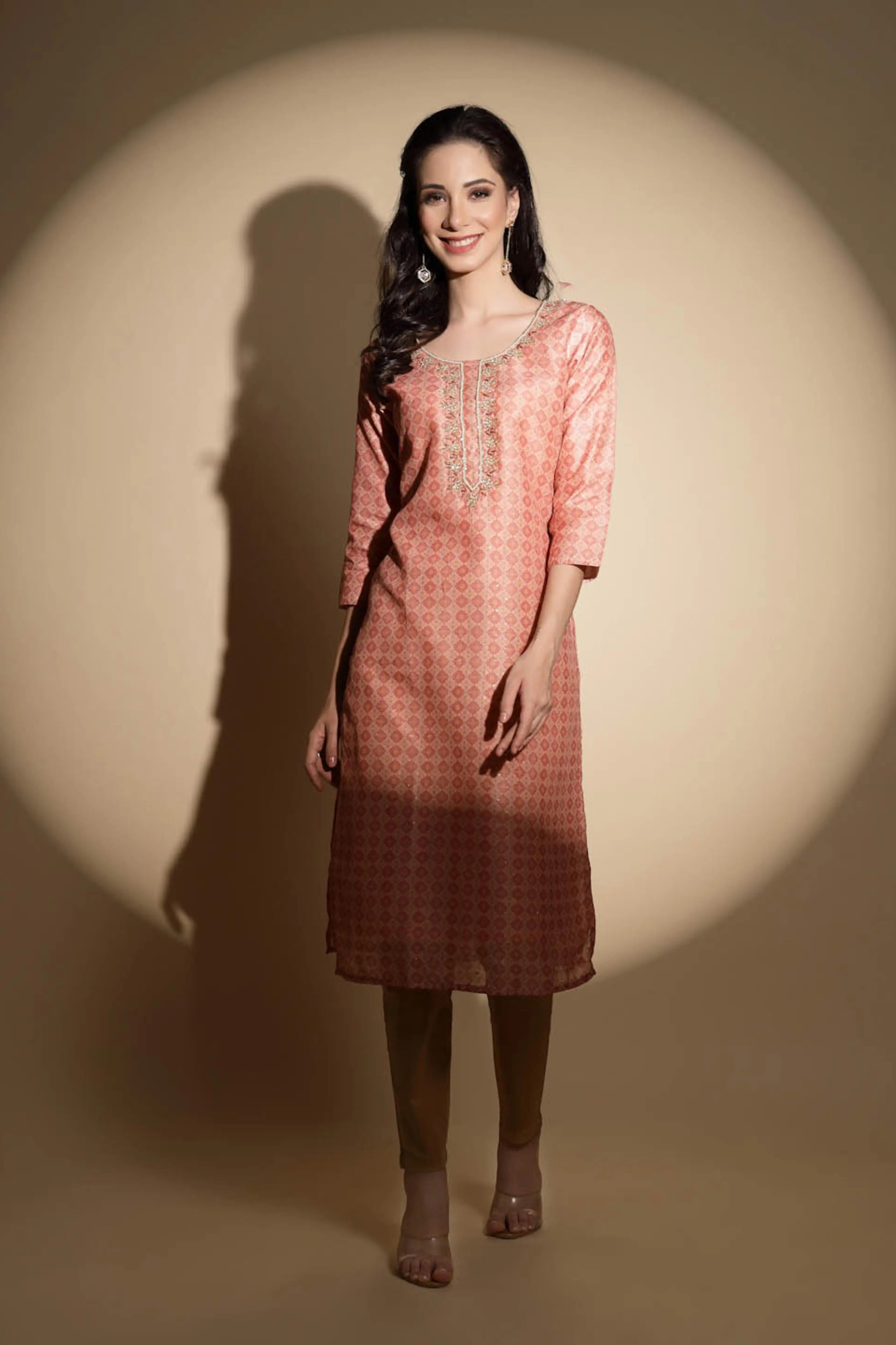 Peach Embroidered Muslin Kurta