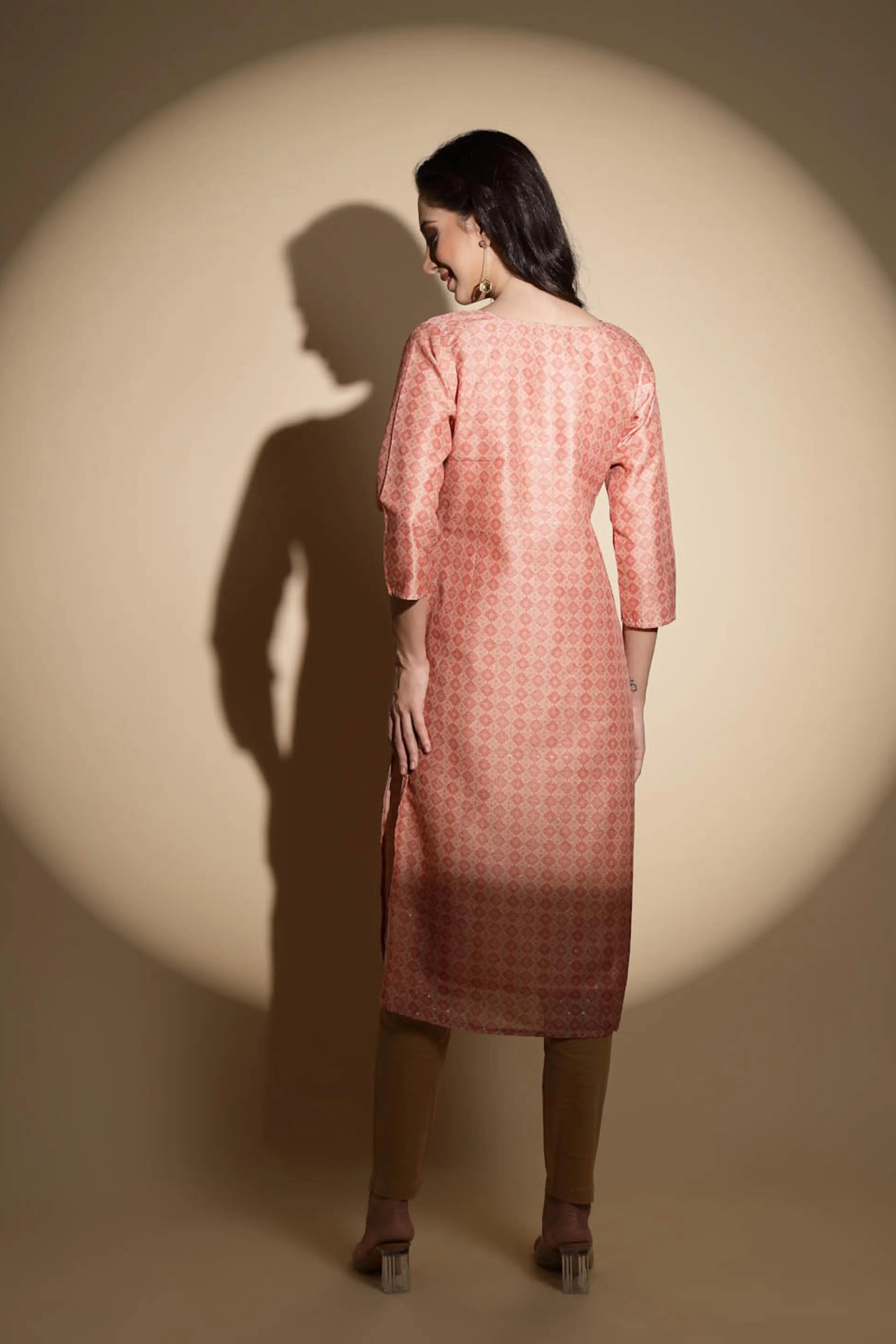 Peach Embroidered Muslin Kurta