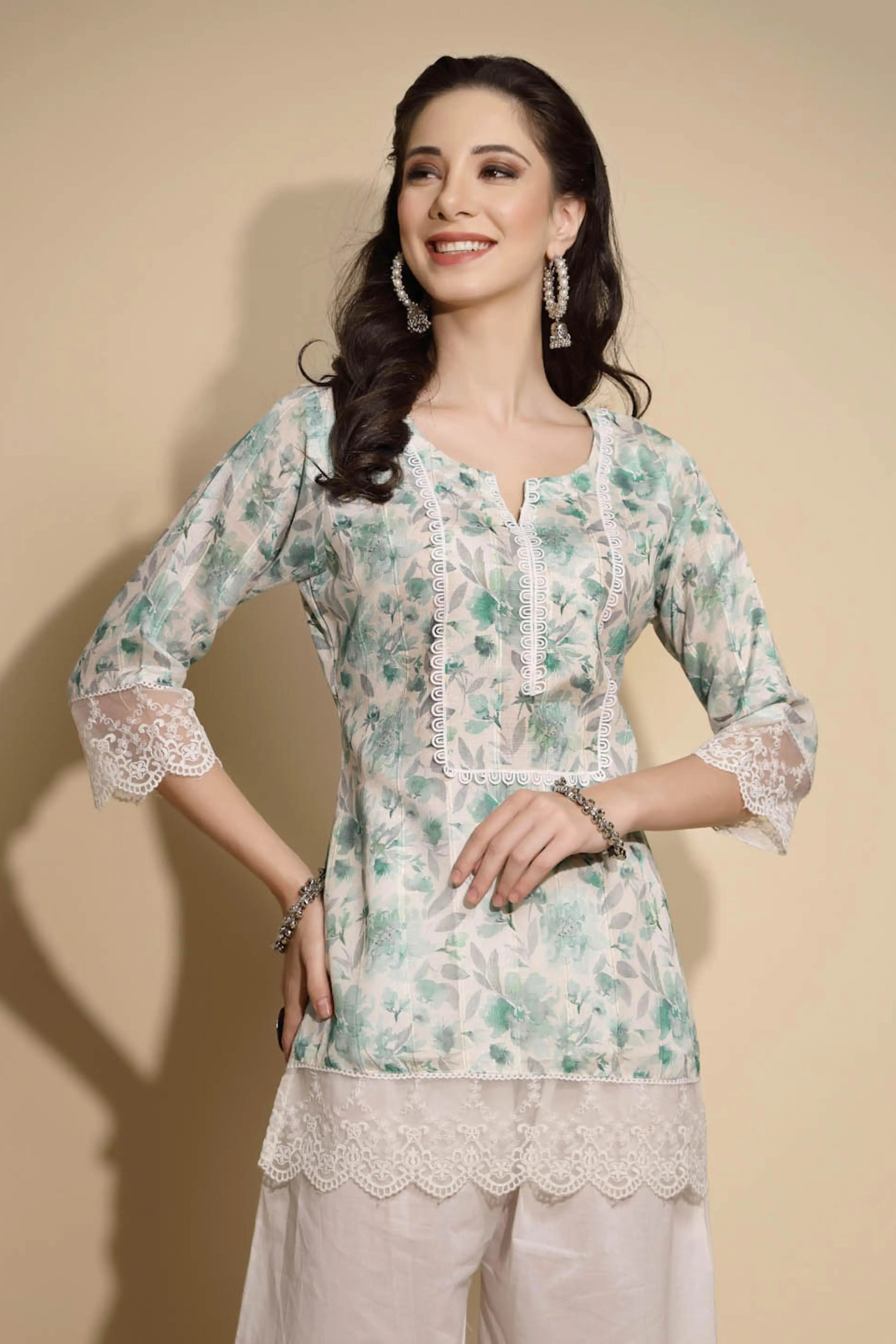 White Floral Print Cotton Tunic - Global Republic