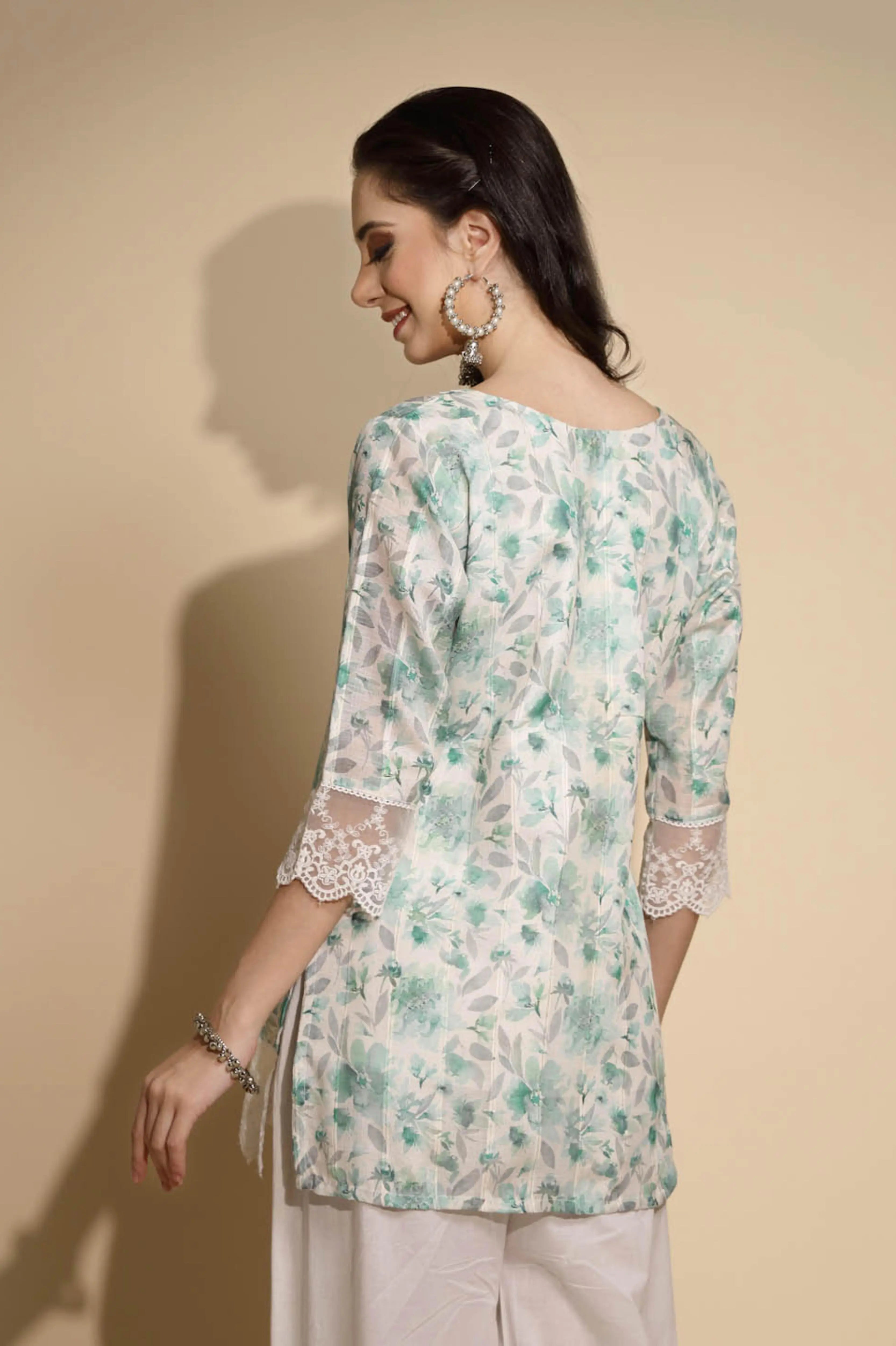 White Floral Print Cotton Tunic - Global Republic