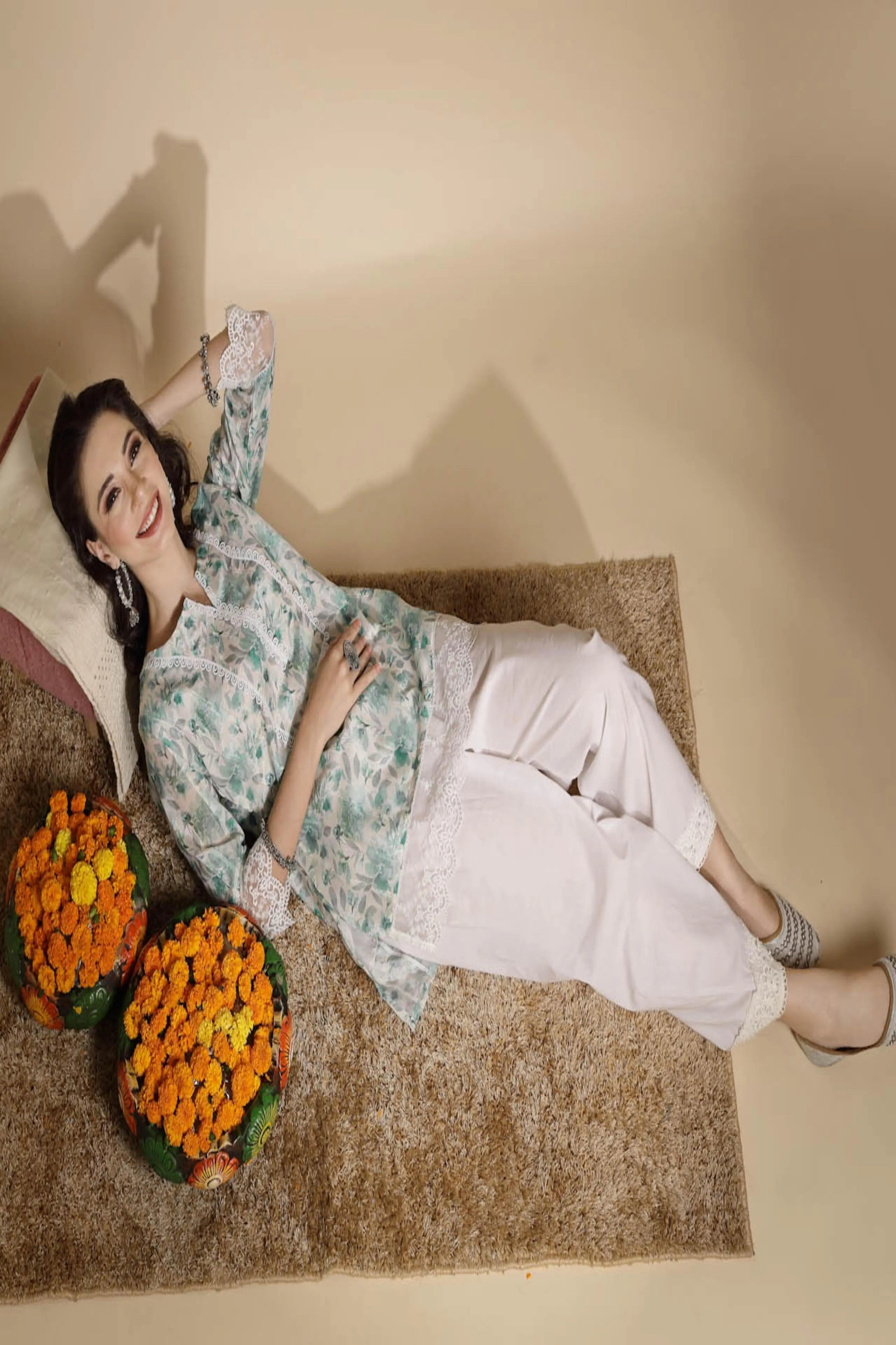 White Floral Print Cotton Tunic - Global Republic