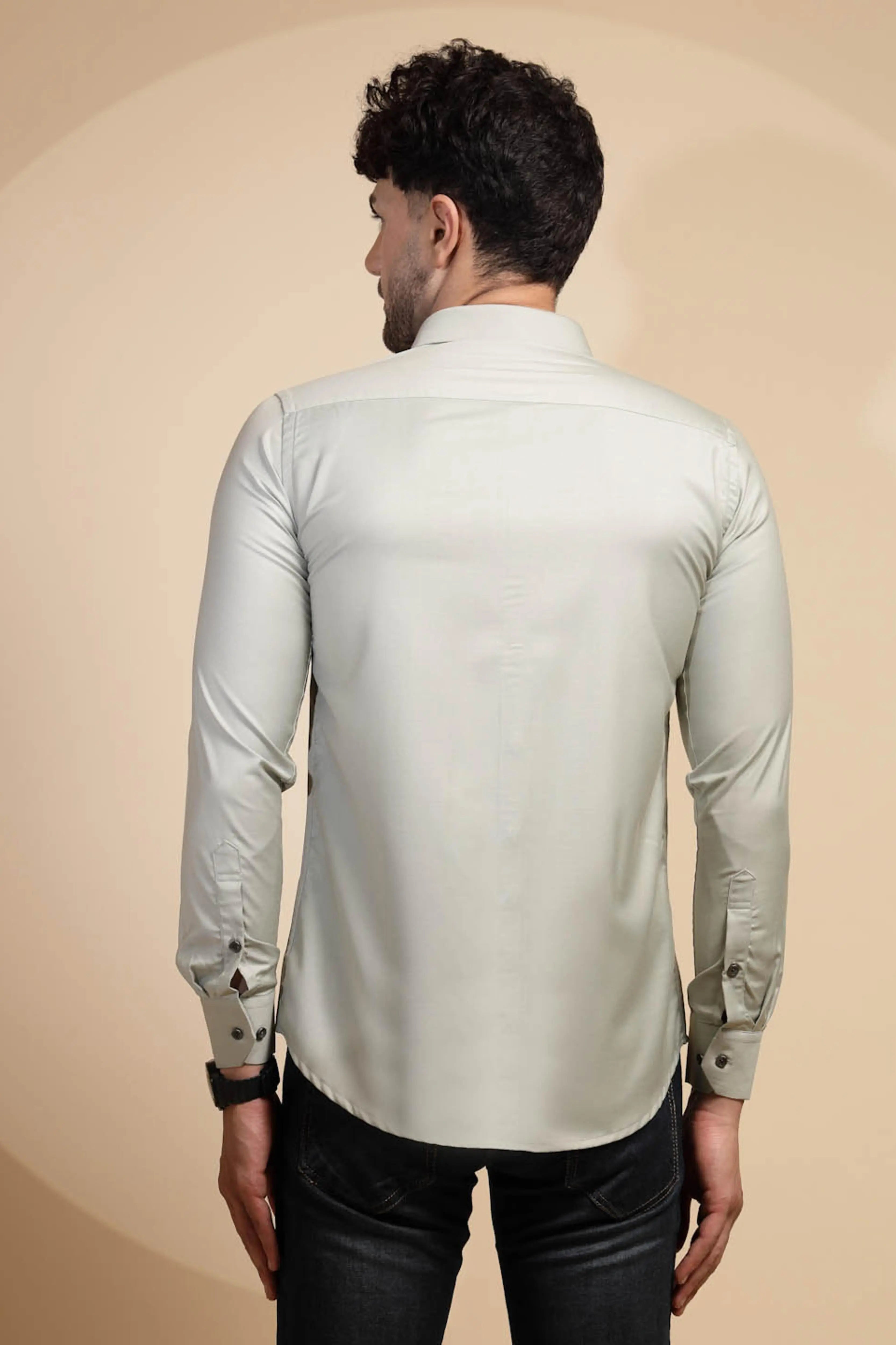Grey Solid Cotton Blend Shirt - Global Republic