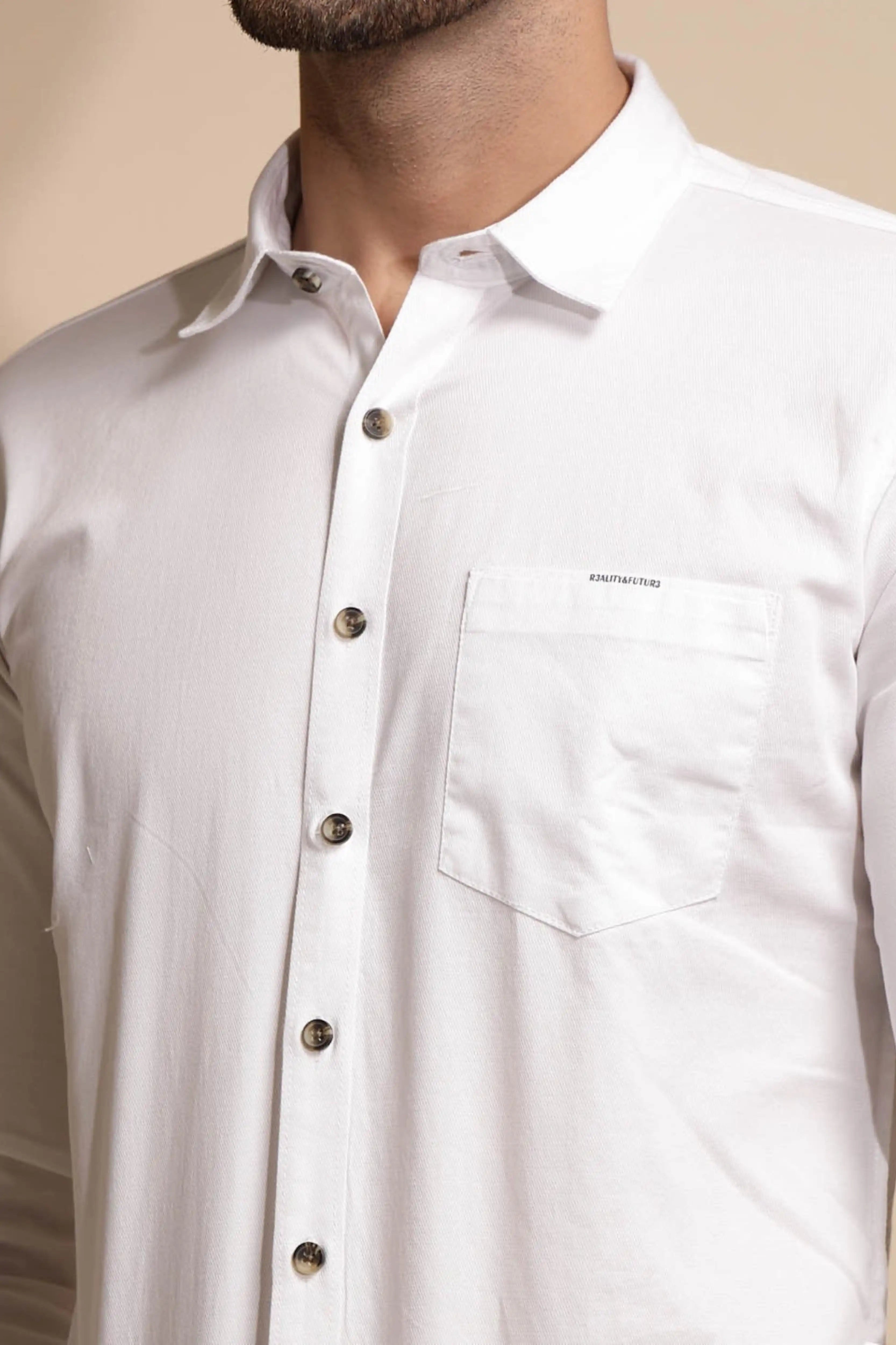 White Solid Cotton Blend Shirt