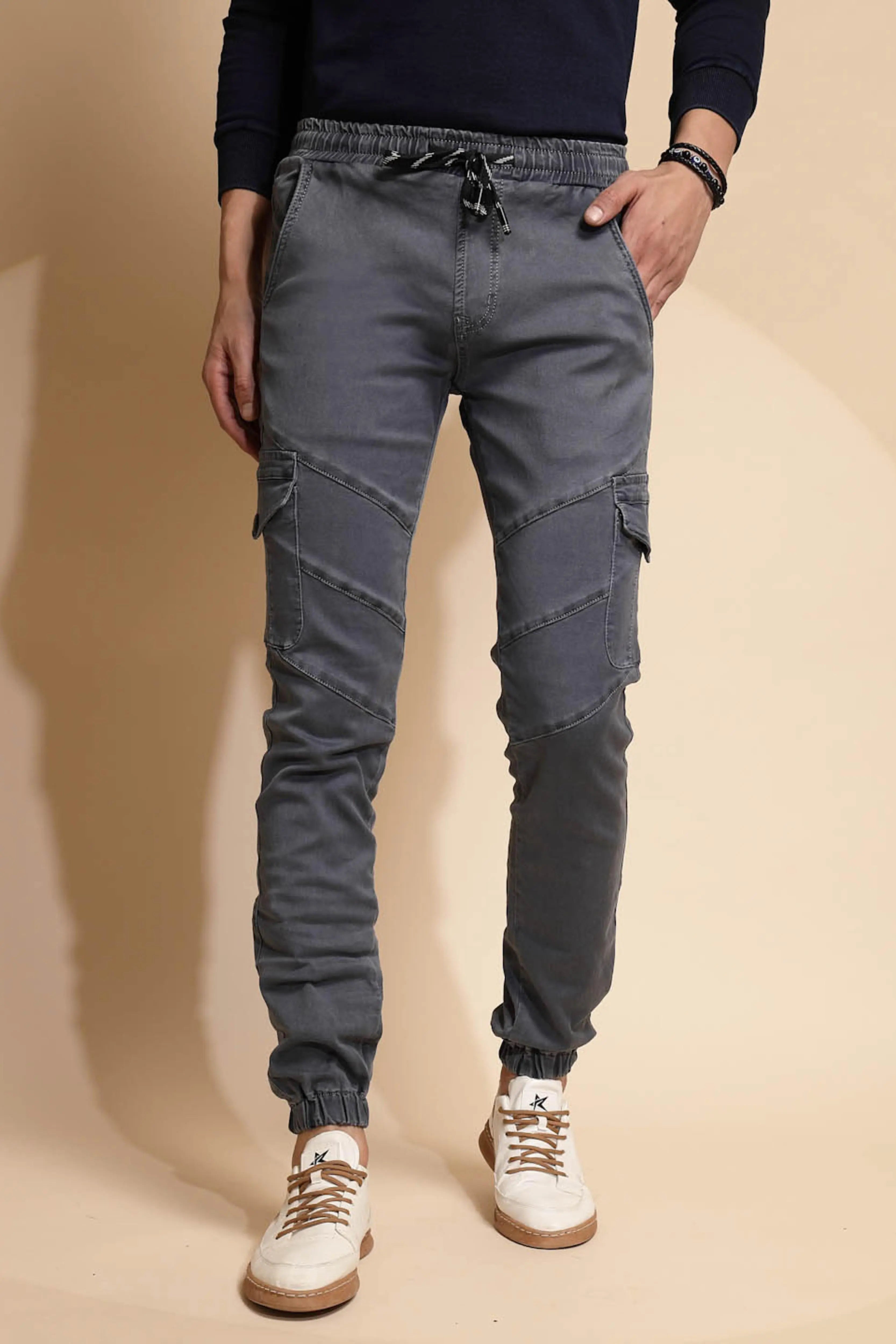 Grey Mid Rise Cotton Blend Jogger - Global Republic