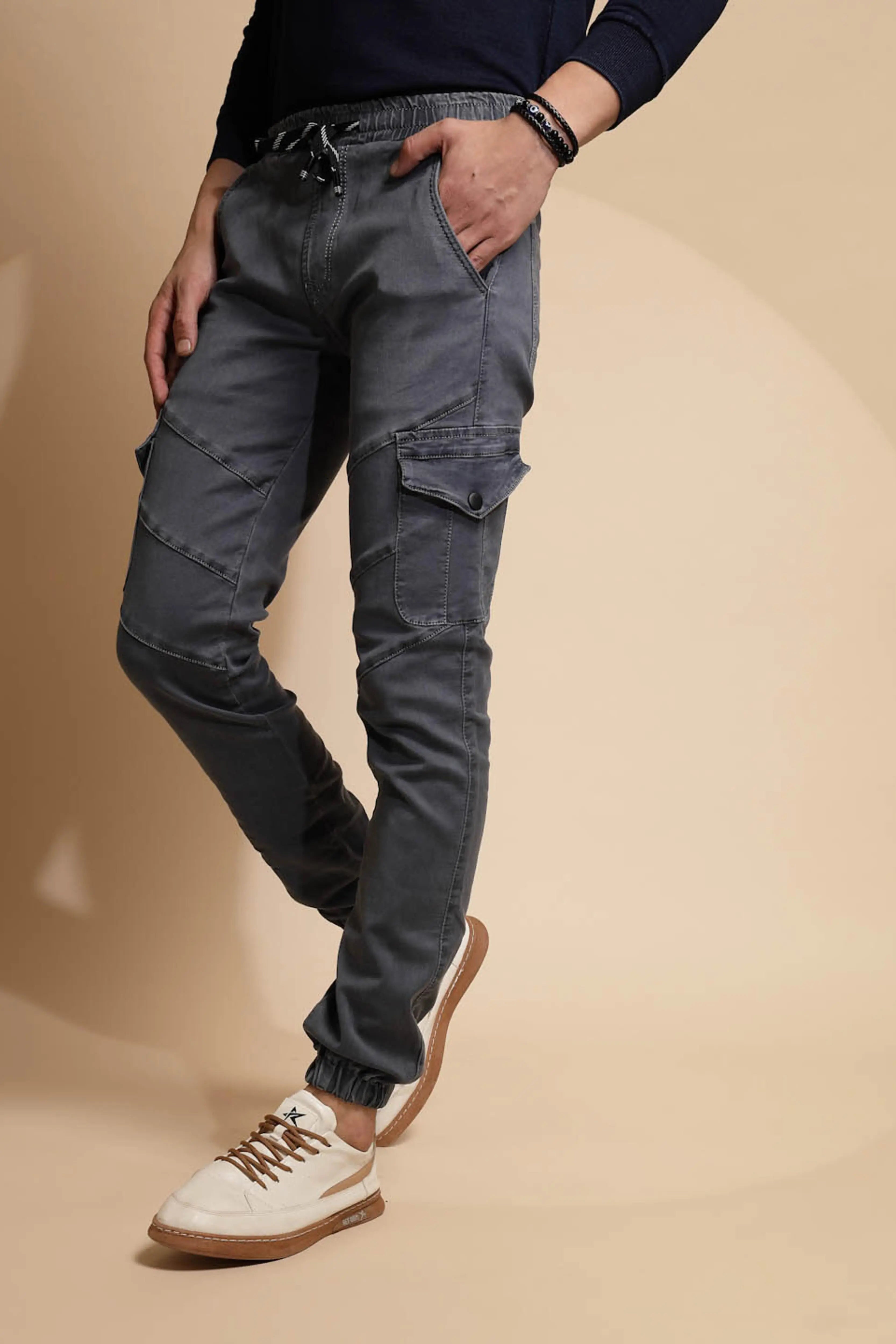 Grey Mid Rise Cotton Blend Jogger - Global Republic