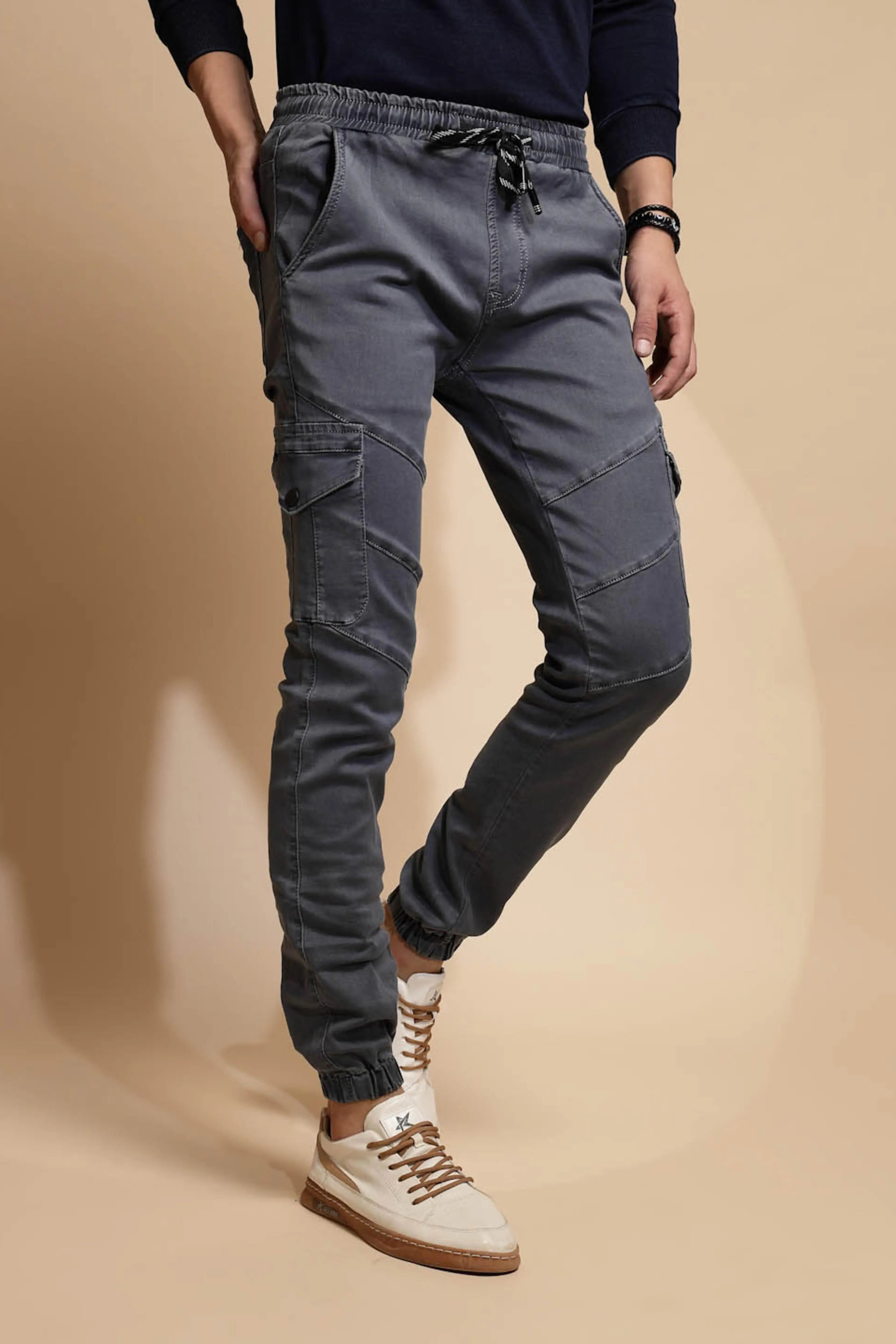 Grey Mid Rise Cotton Blend Jogger - Global Republic