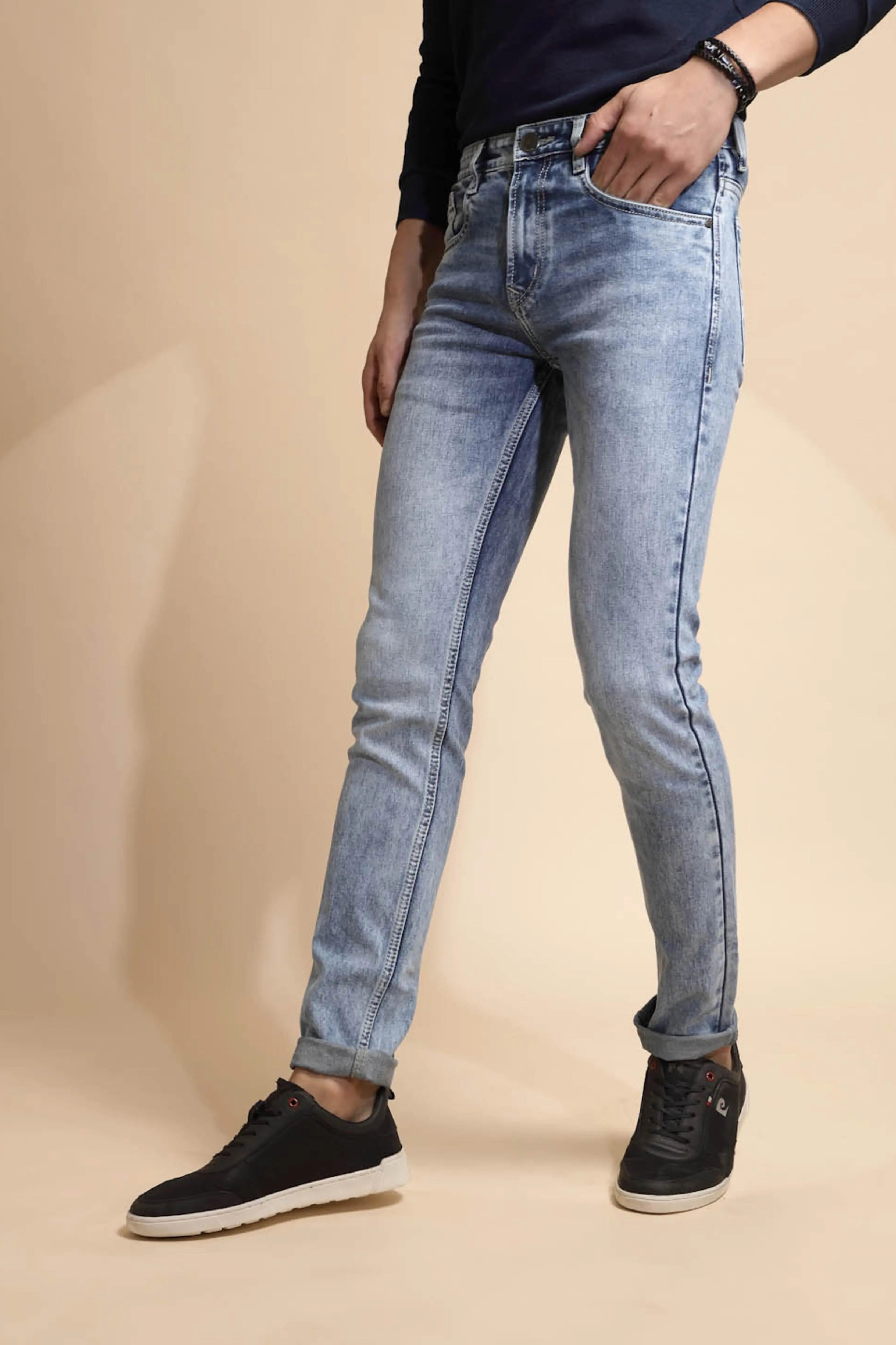 Light Blue Cotton Blend Slim Fit Jeans - Global Republic