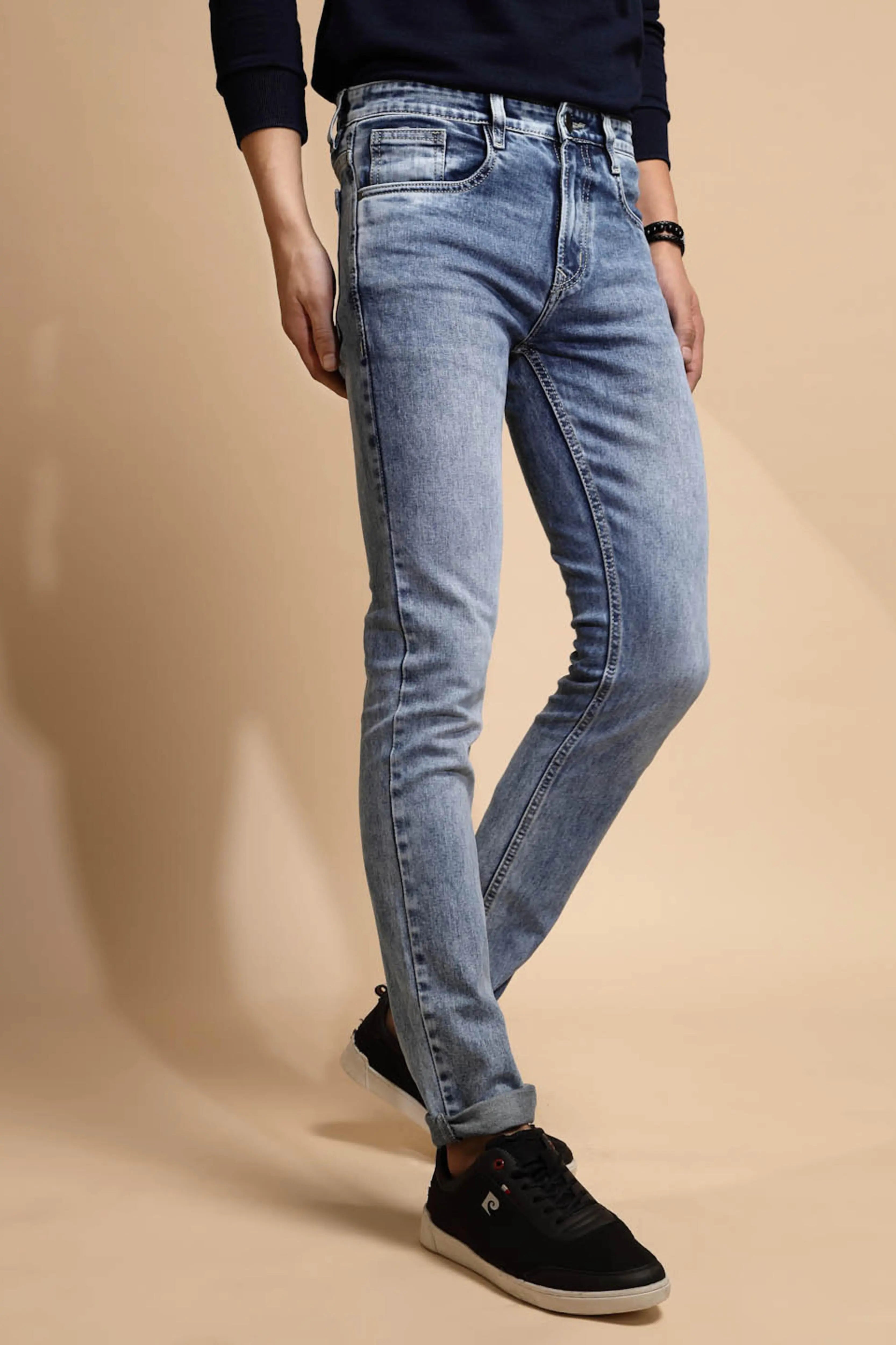 Light Blue Cotton Blend Slim Fit Jeans - Global Republic
