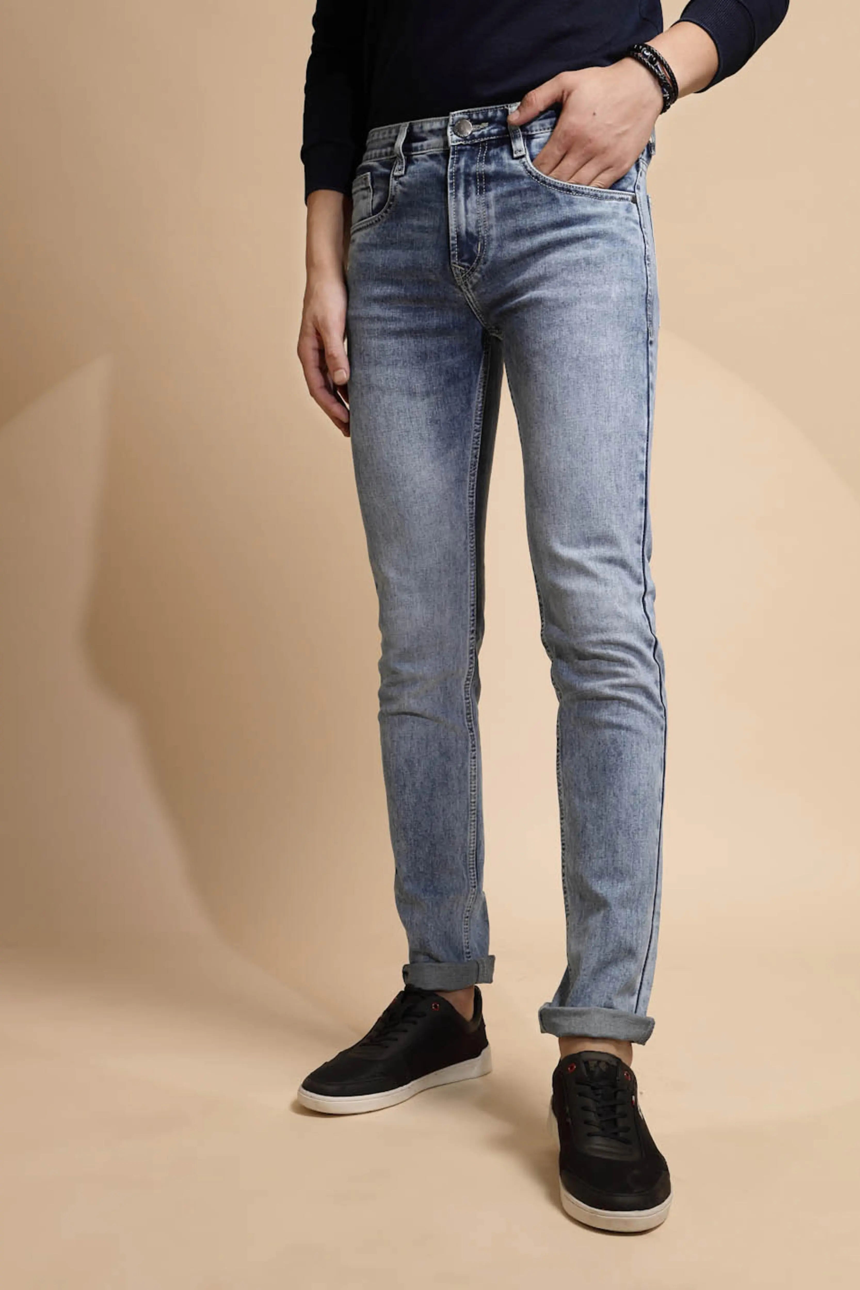 Light Blue Cotton Blend Slim Fit Jeans - Global Republic