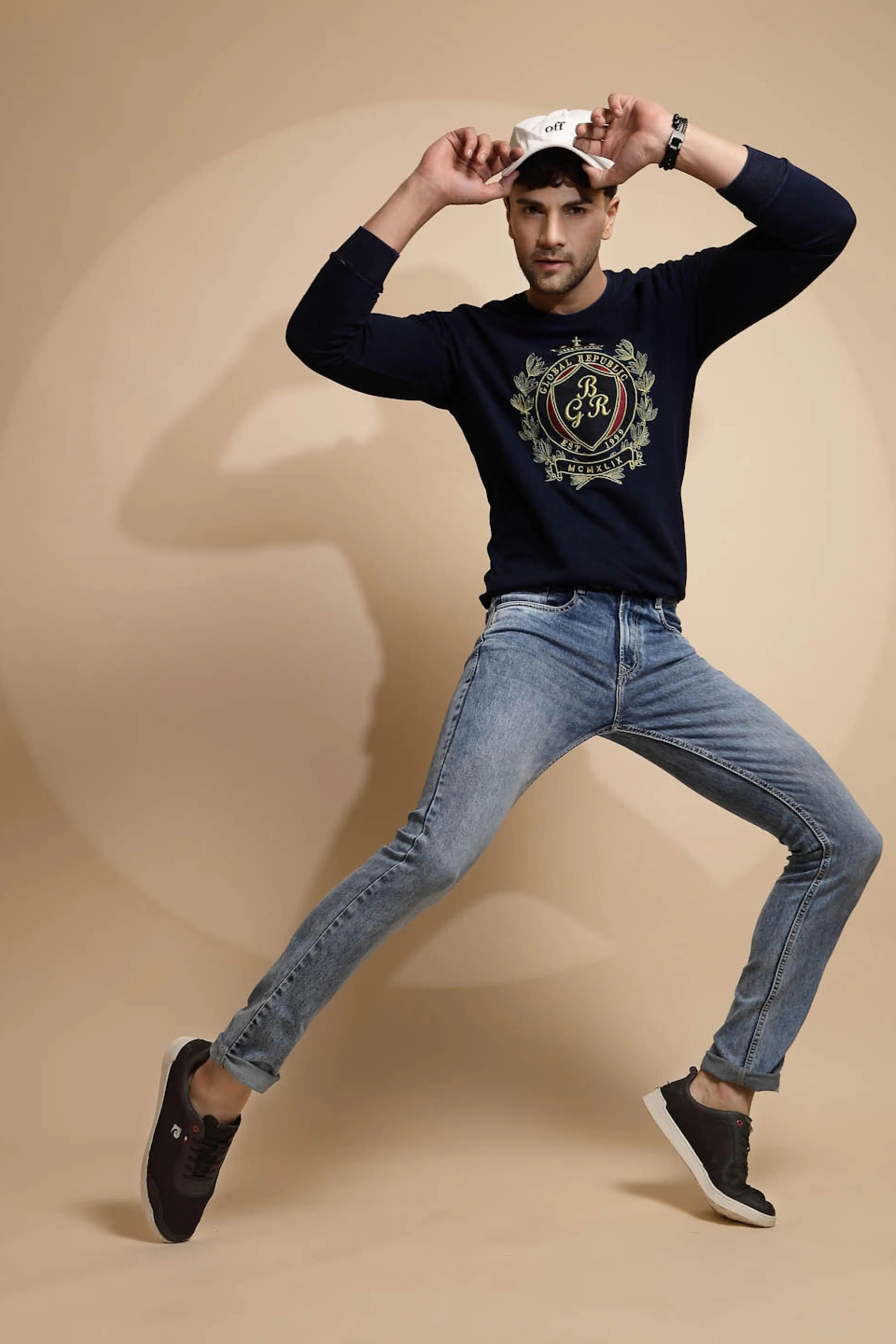 Light Blue Cotton Blend Slim Fit Jeans - Global Republic