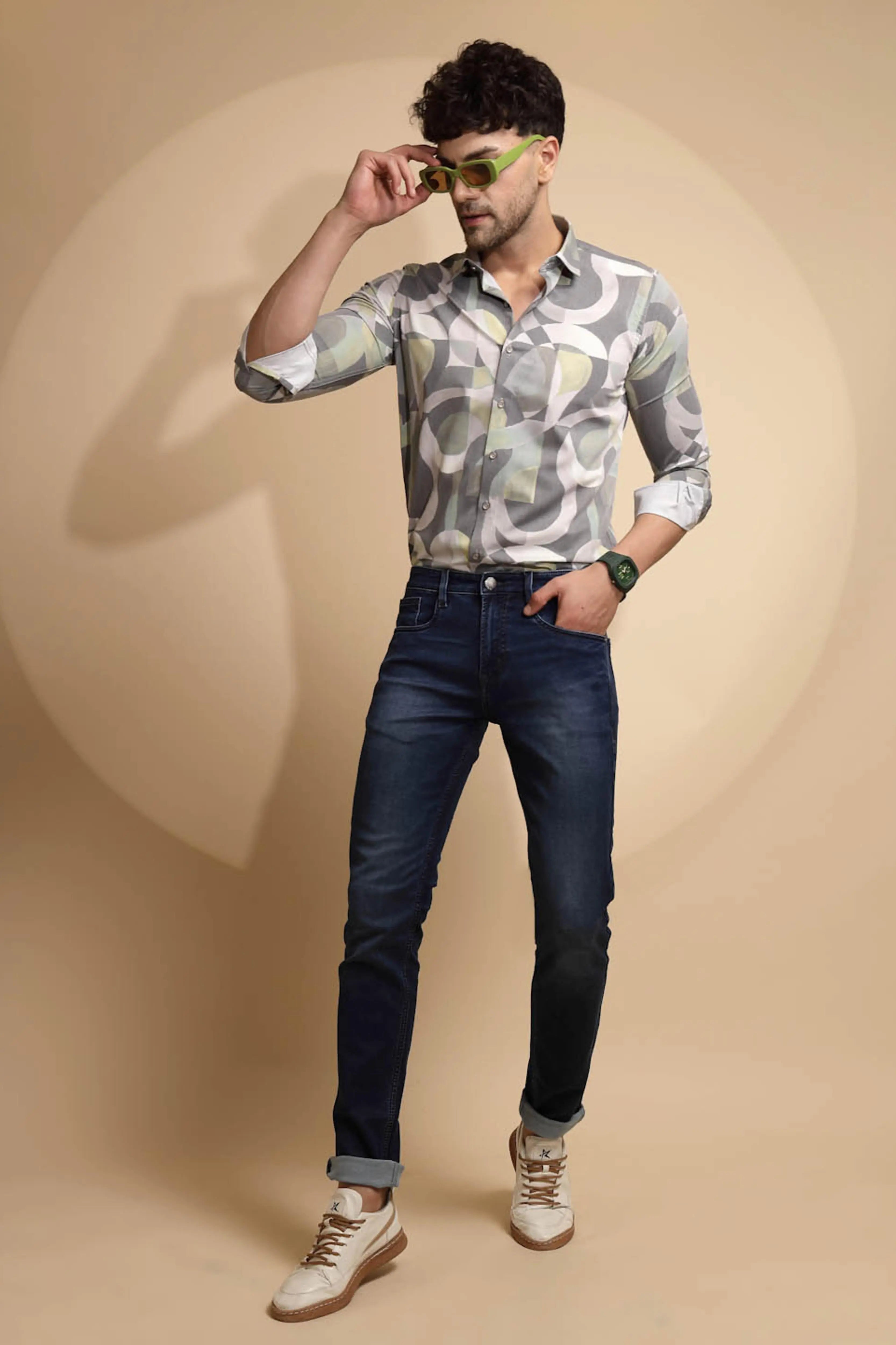 Solid Blue Mid Rise Cotton Blend Folding Jeans - Global Republic