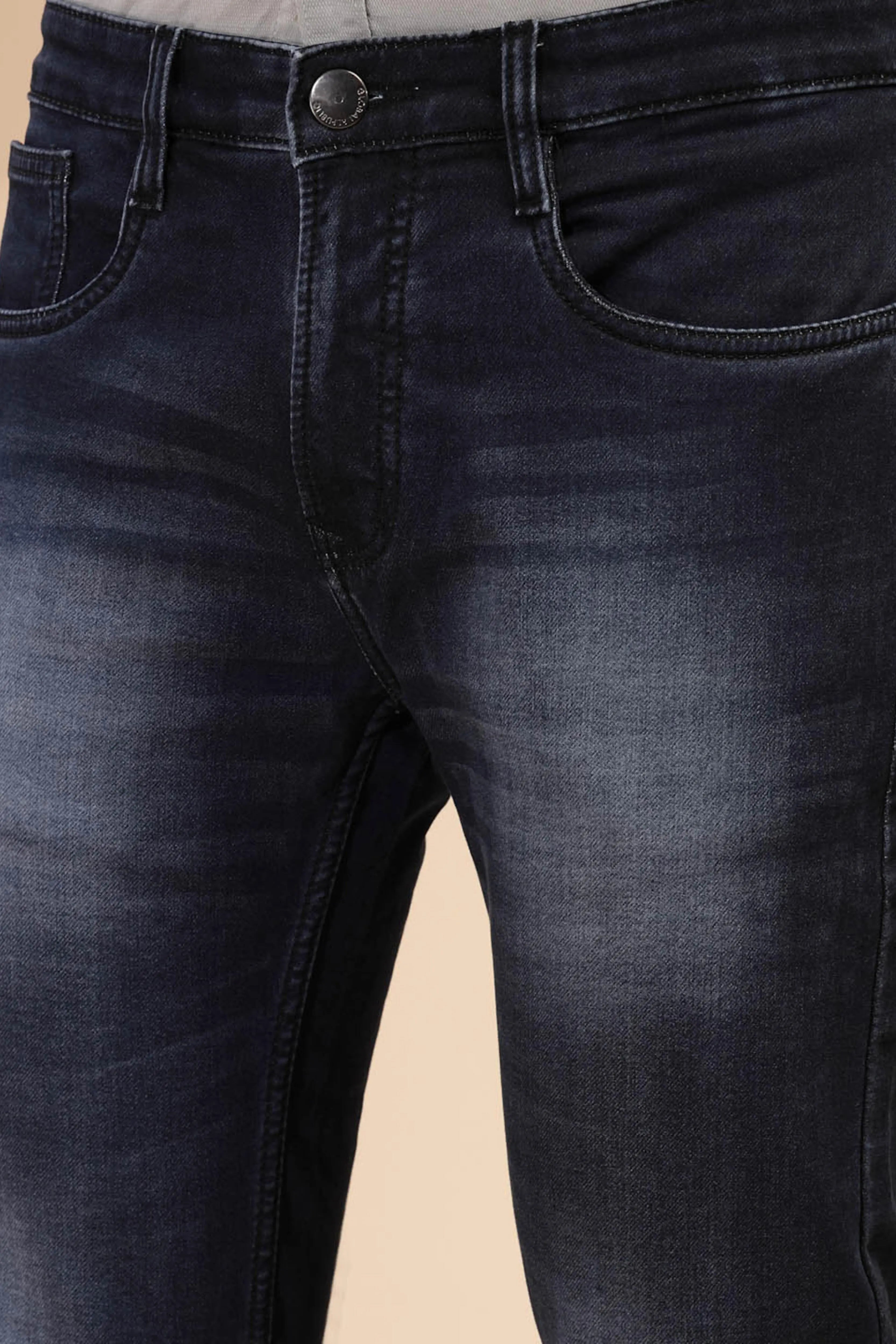 Solid Blue Mid Rise Cotton Blend Slim fit Jeans - Global Republic