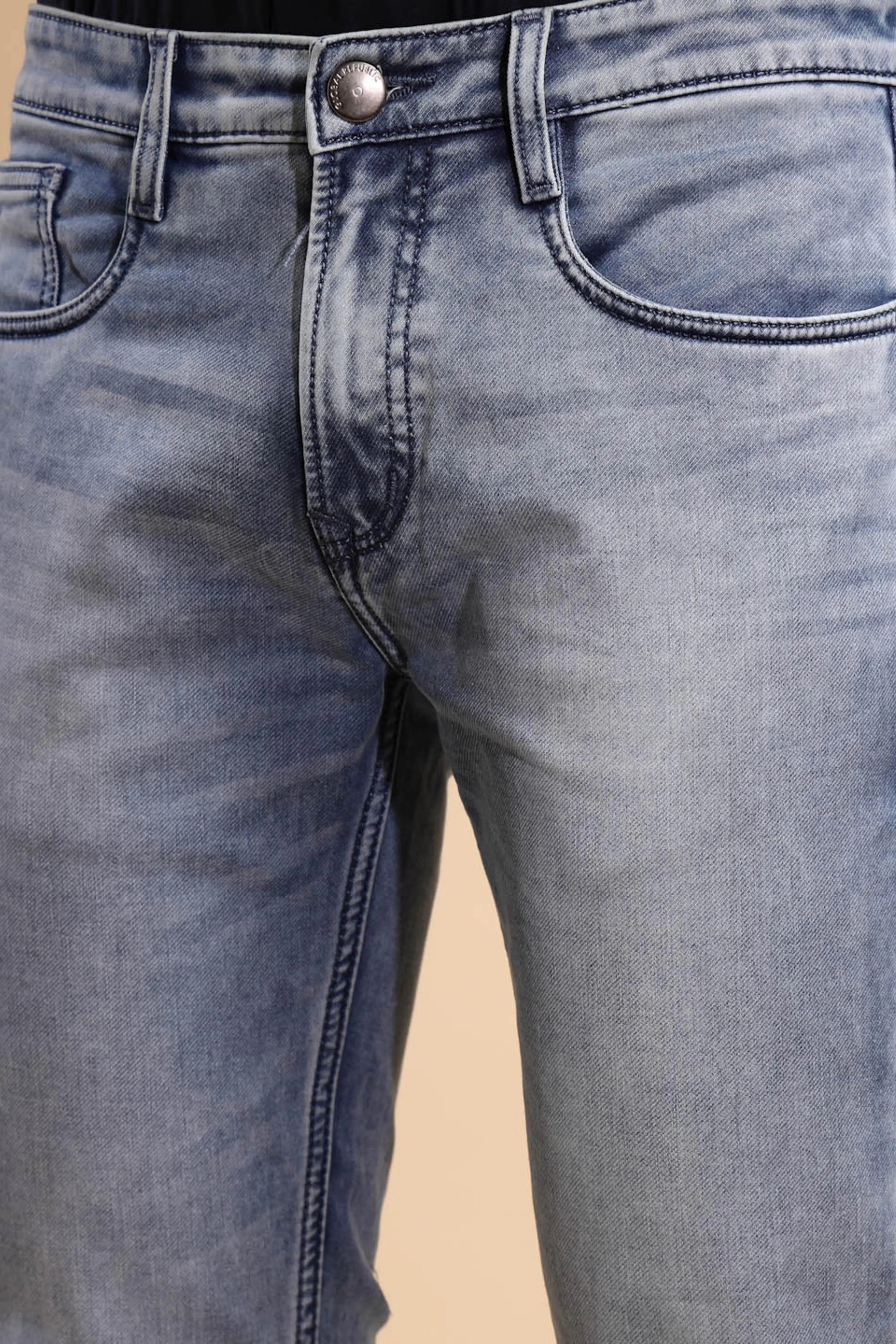 Light Blue Solid Cotton Blend Jeans - Global Republic