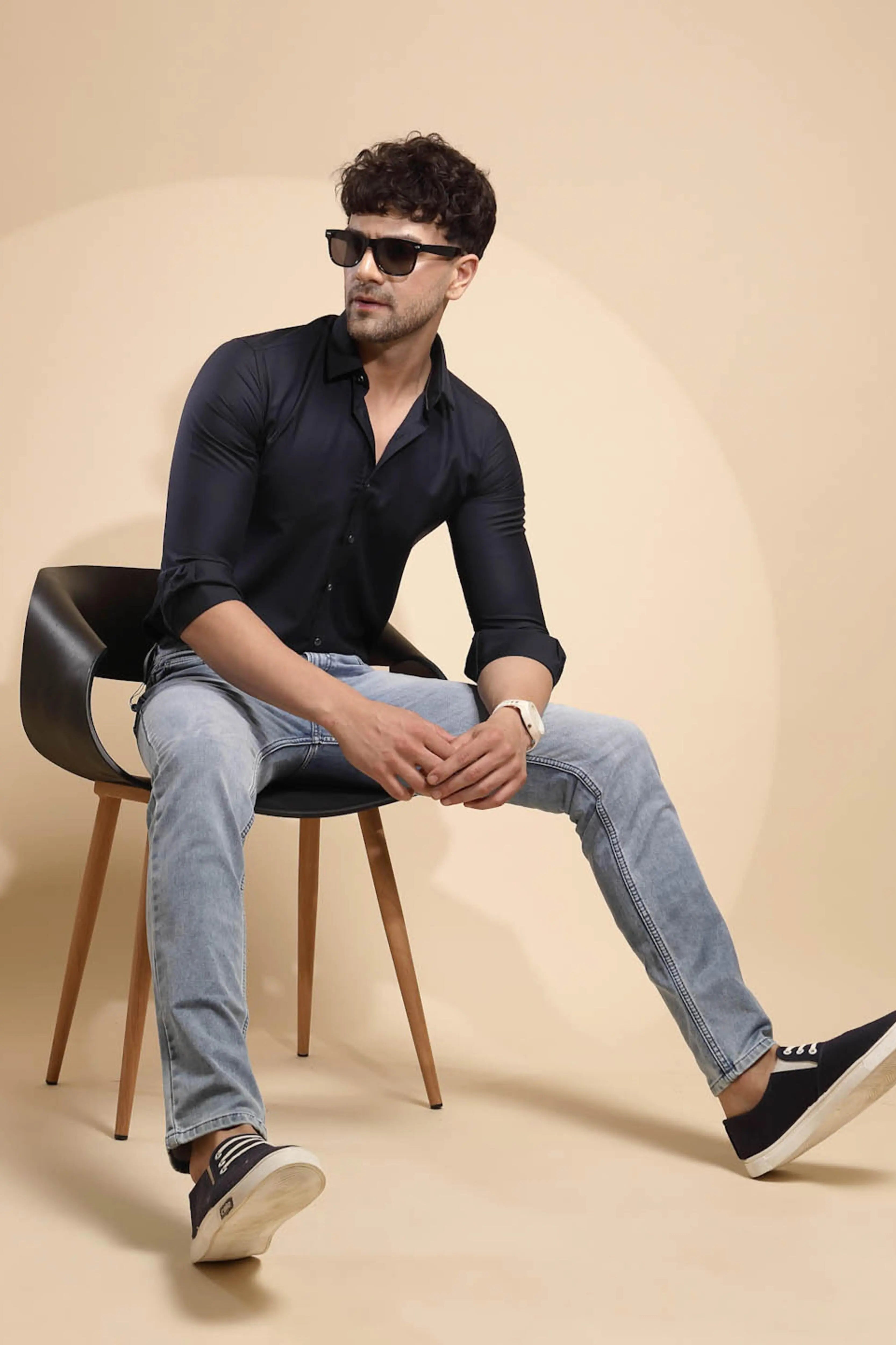 Light Blue Solid Cotton Blend Jeans - Global Republic