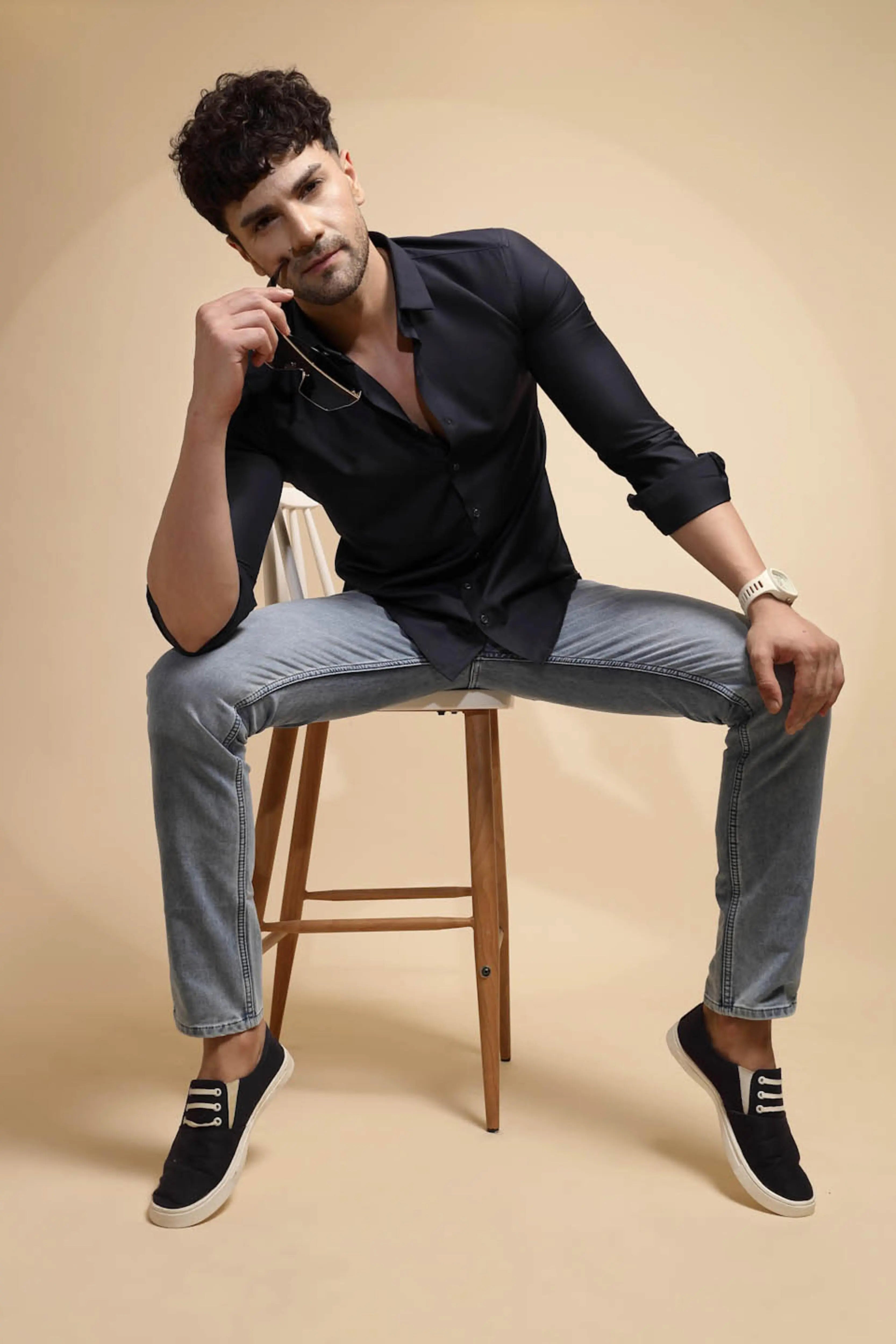 Light Blue Solid Cotton Blend Jeans - Global Republic