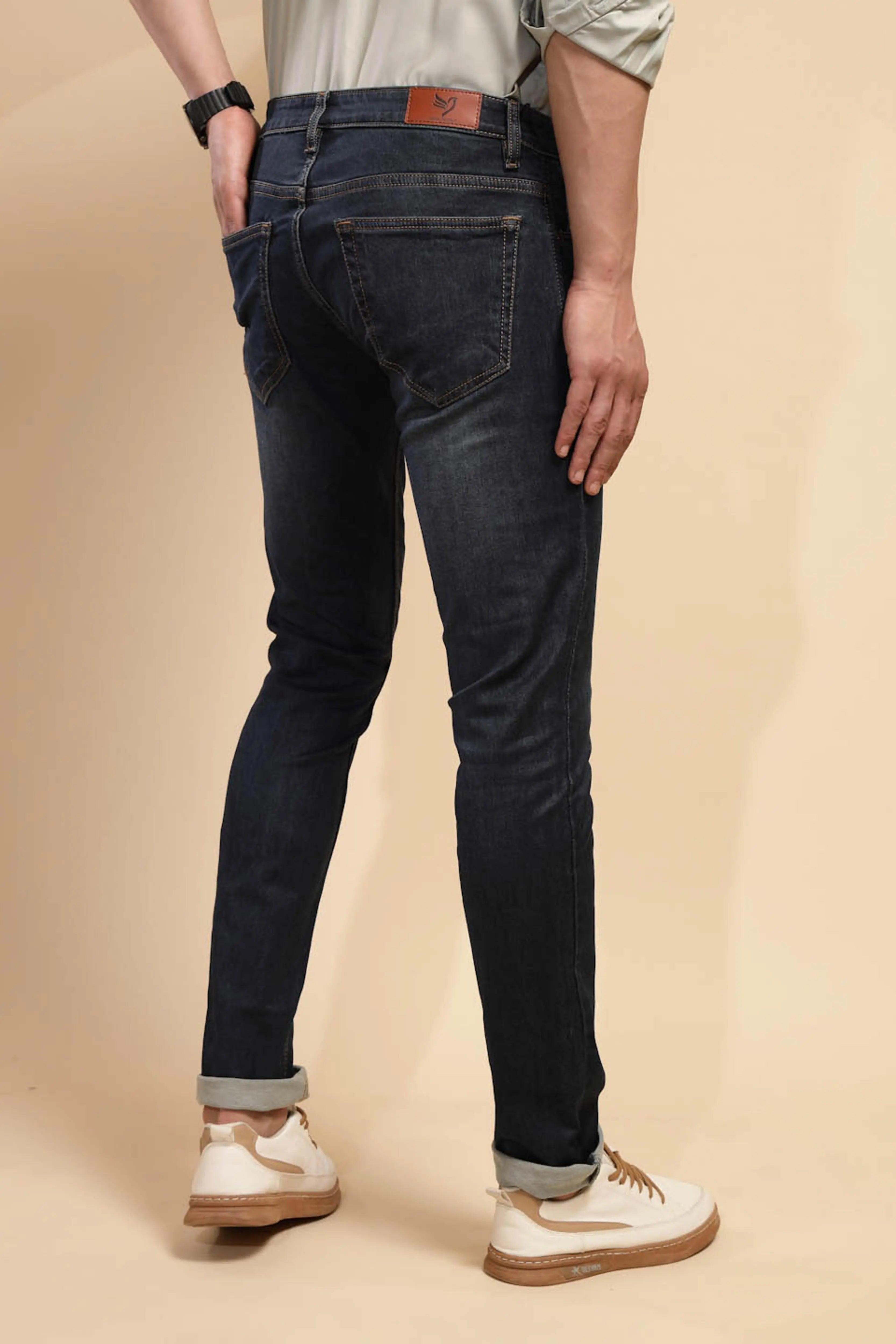 Tint Blue Solid Mid Rise Denim Cuffing Jeans - Global Republic