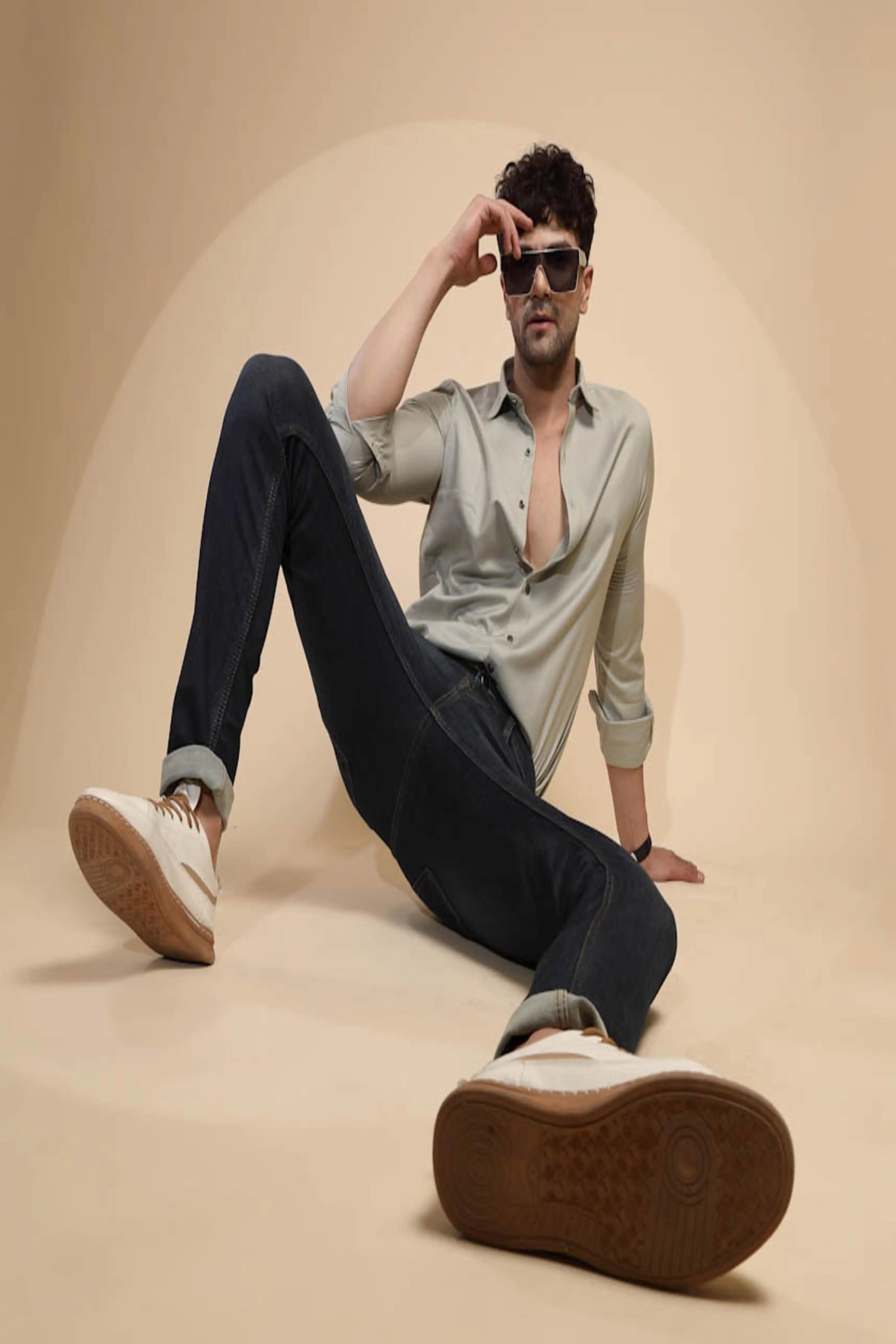 Tint Blue Solid Mid Rise Denim Cuffing Jeans - Global Republic