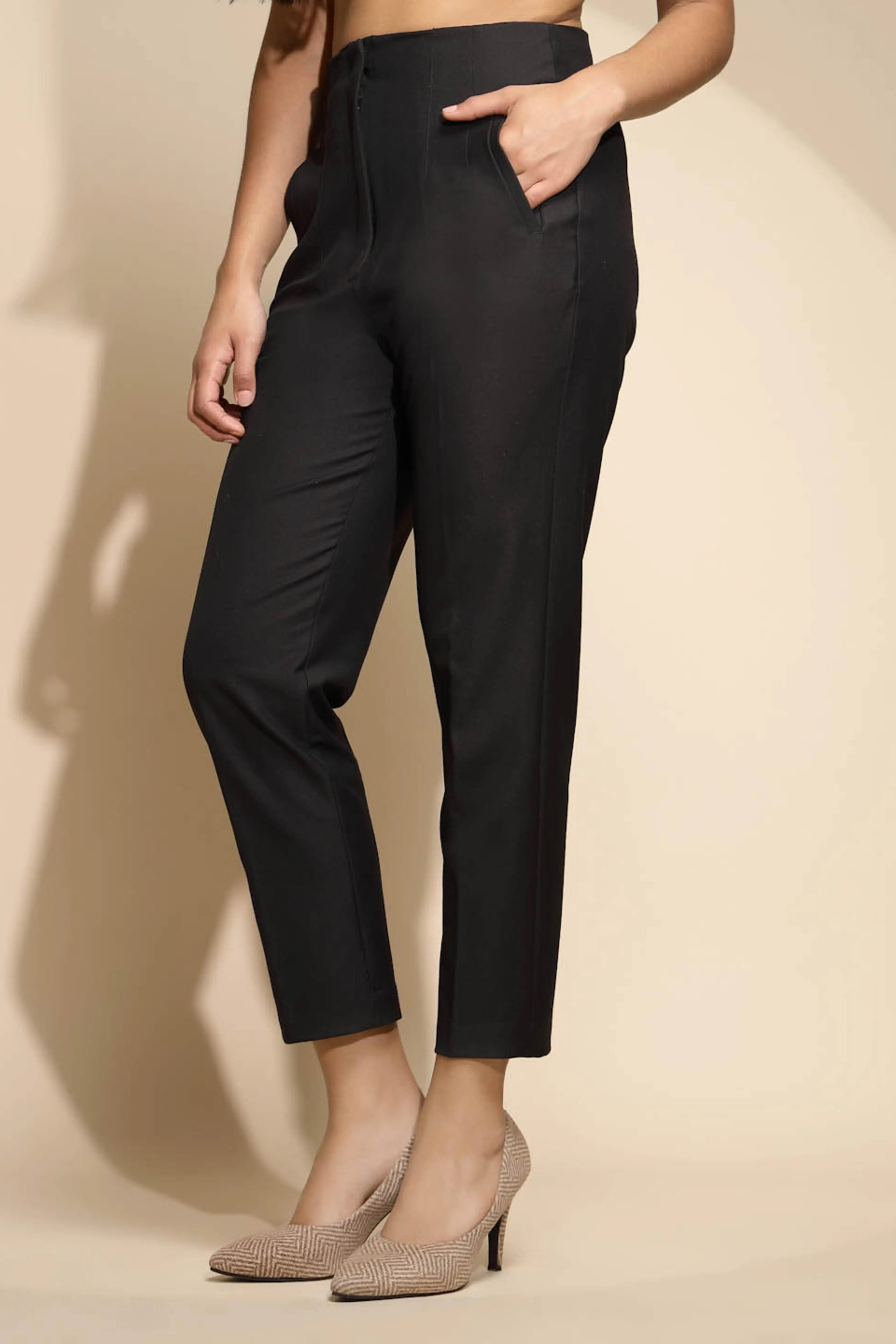 Black Solid  Trouser - Global Republic