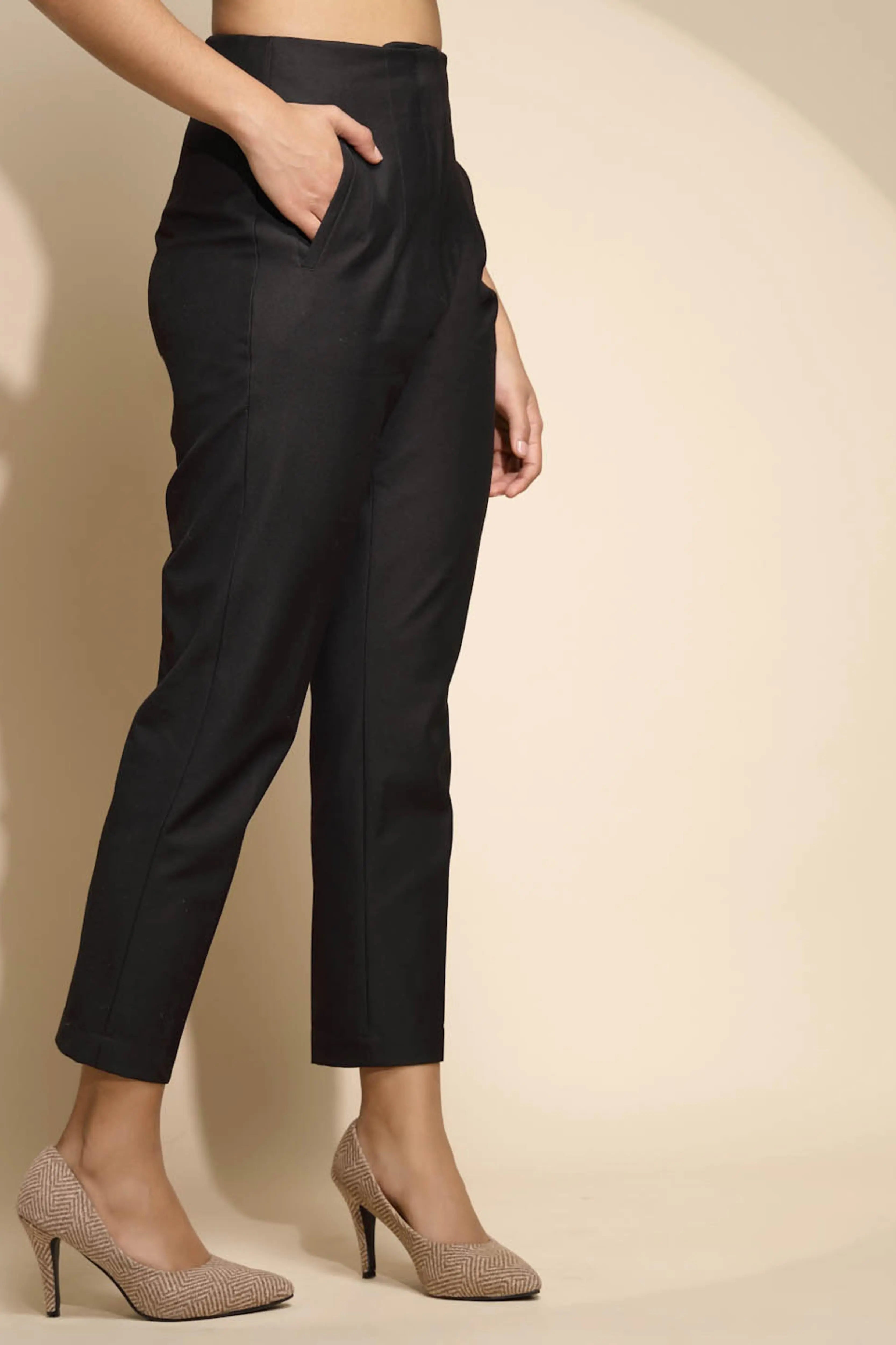 Black Solid  Trouser - Global Republic