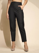 Black Solid High Rise Cotton Straight fit Trouser