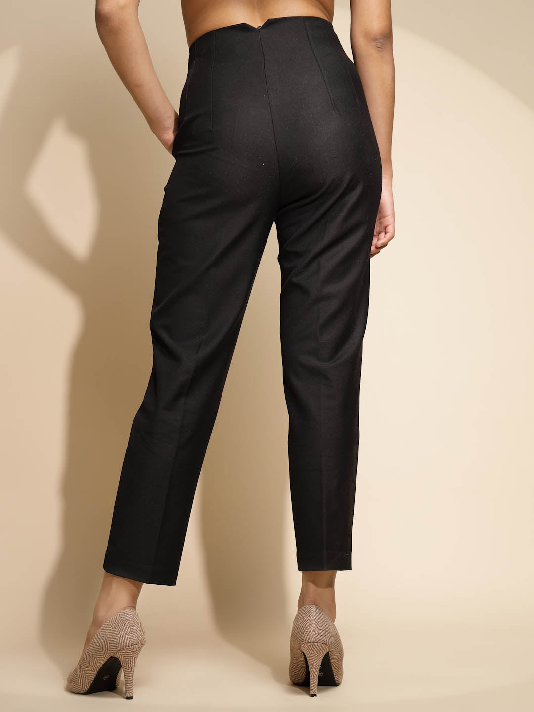 Black Solid High Rise Cotton Straight fit Trouser