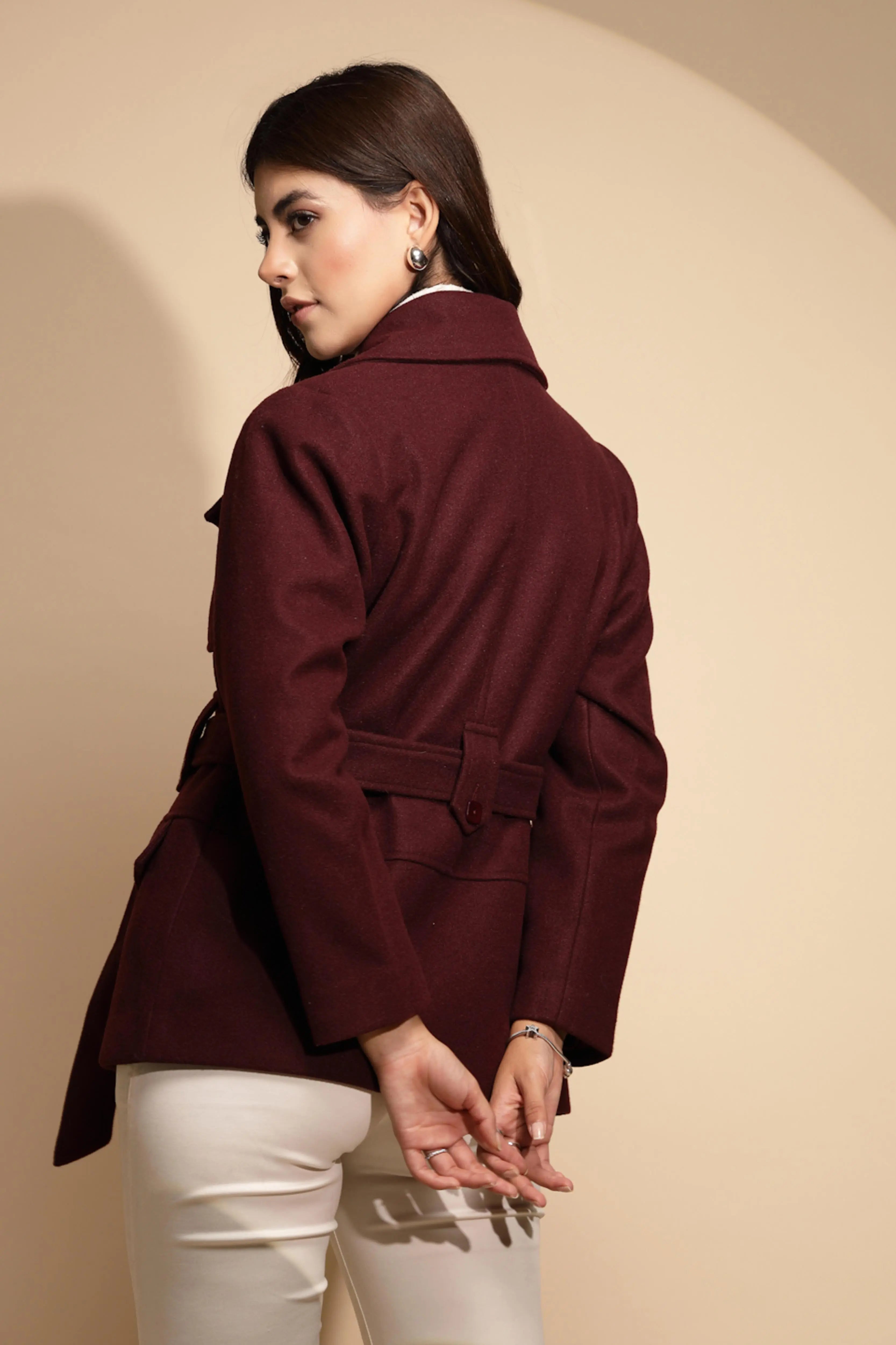 Wine Solid Knitted Wrap Coat - Global Republic