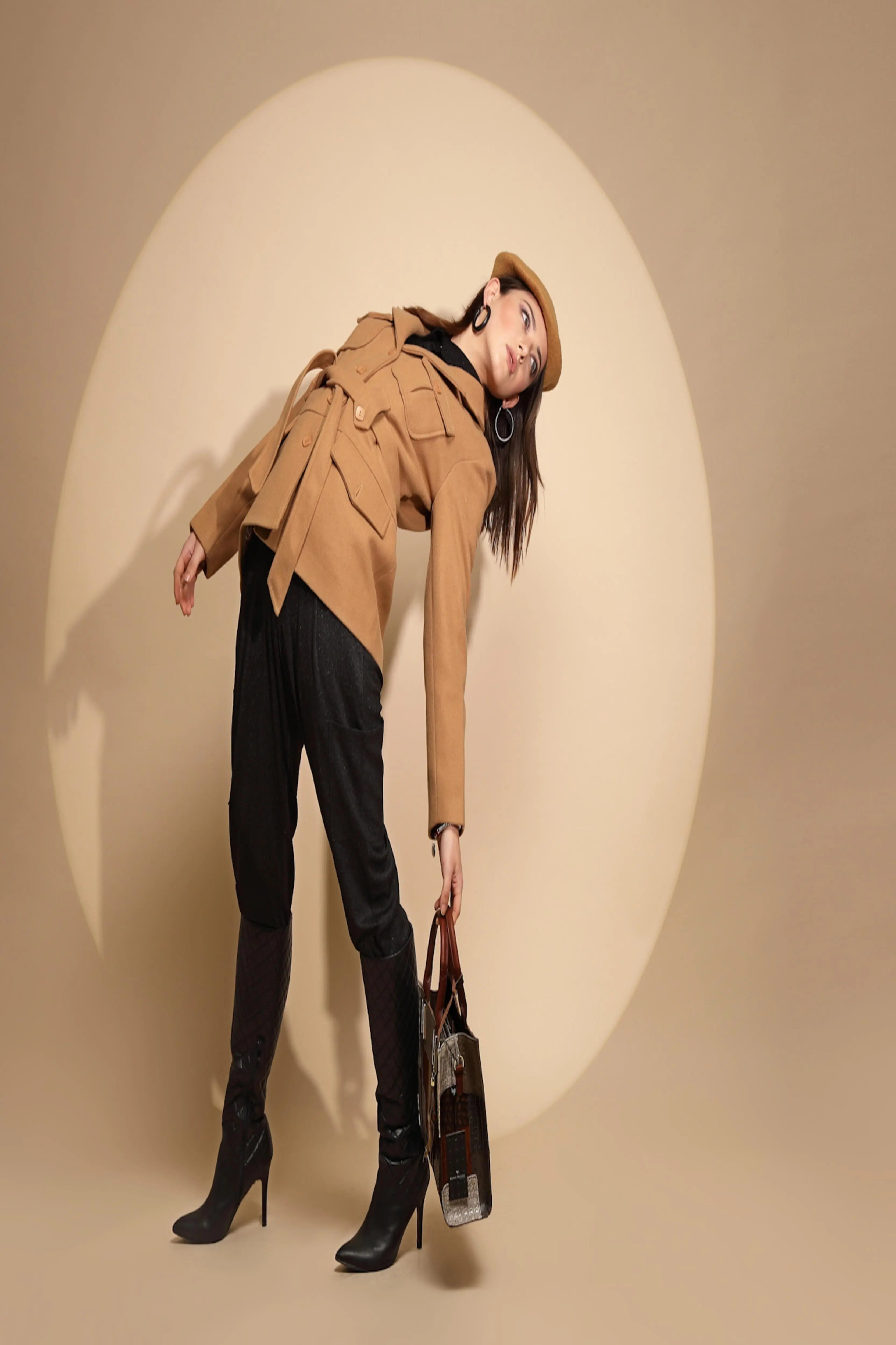 Brown Solid Knitted Wrap Coat