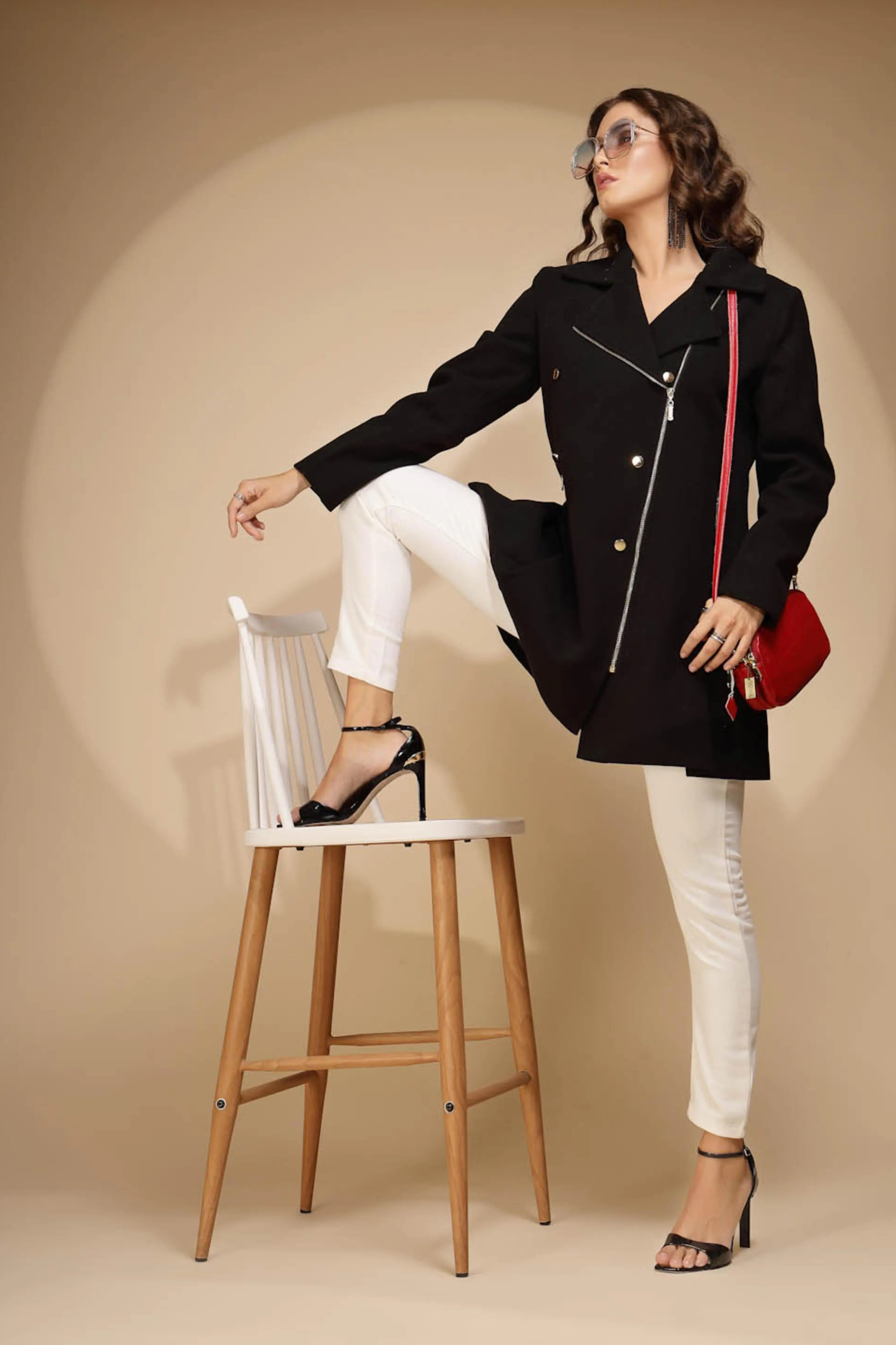 Women's Solid Collared Neck Black Blazer - Global Republic