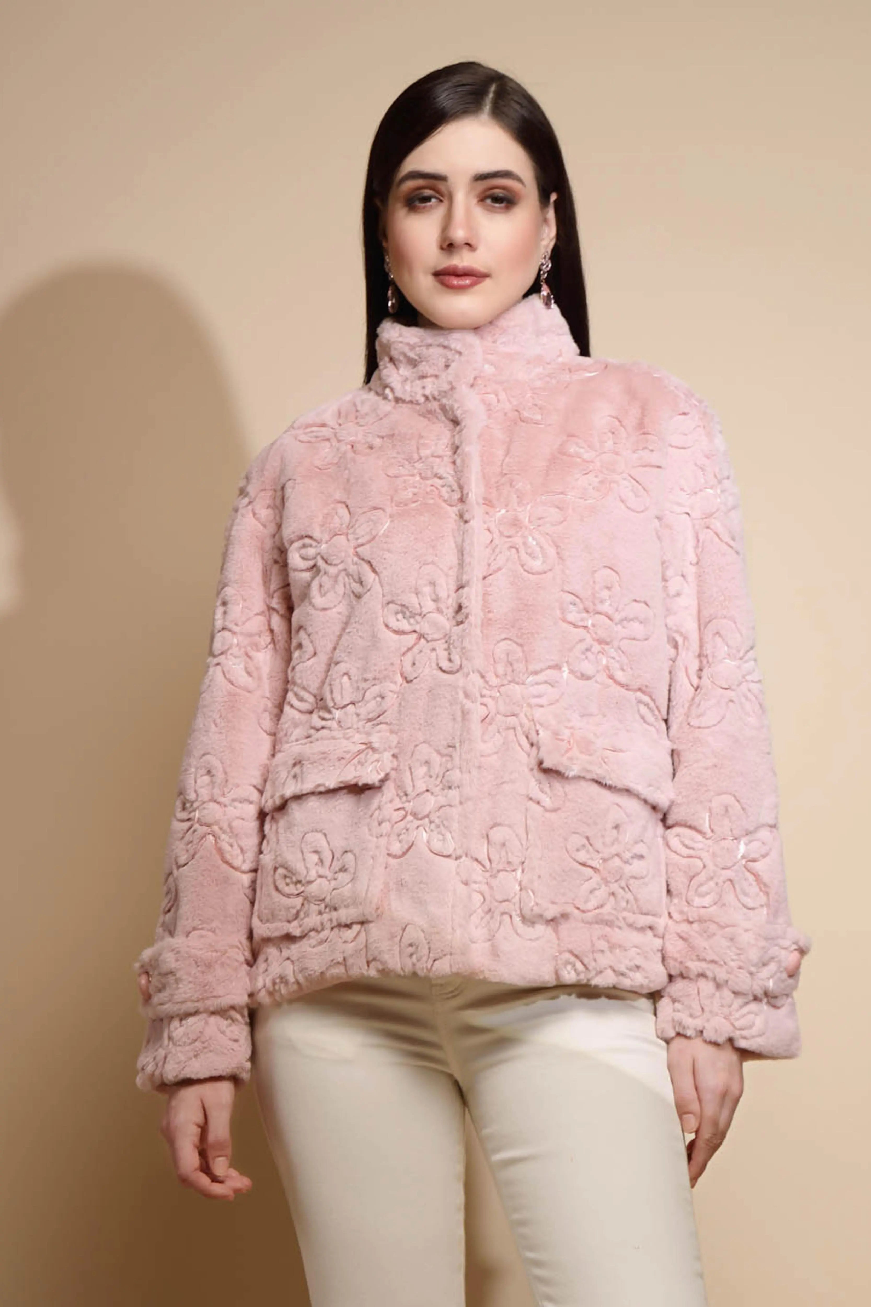 Pink Embroidered Woolen Jacket - Global Republic