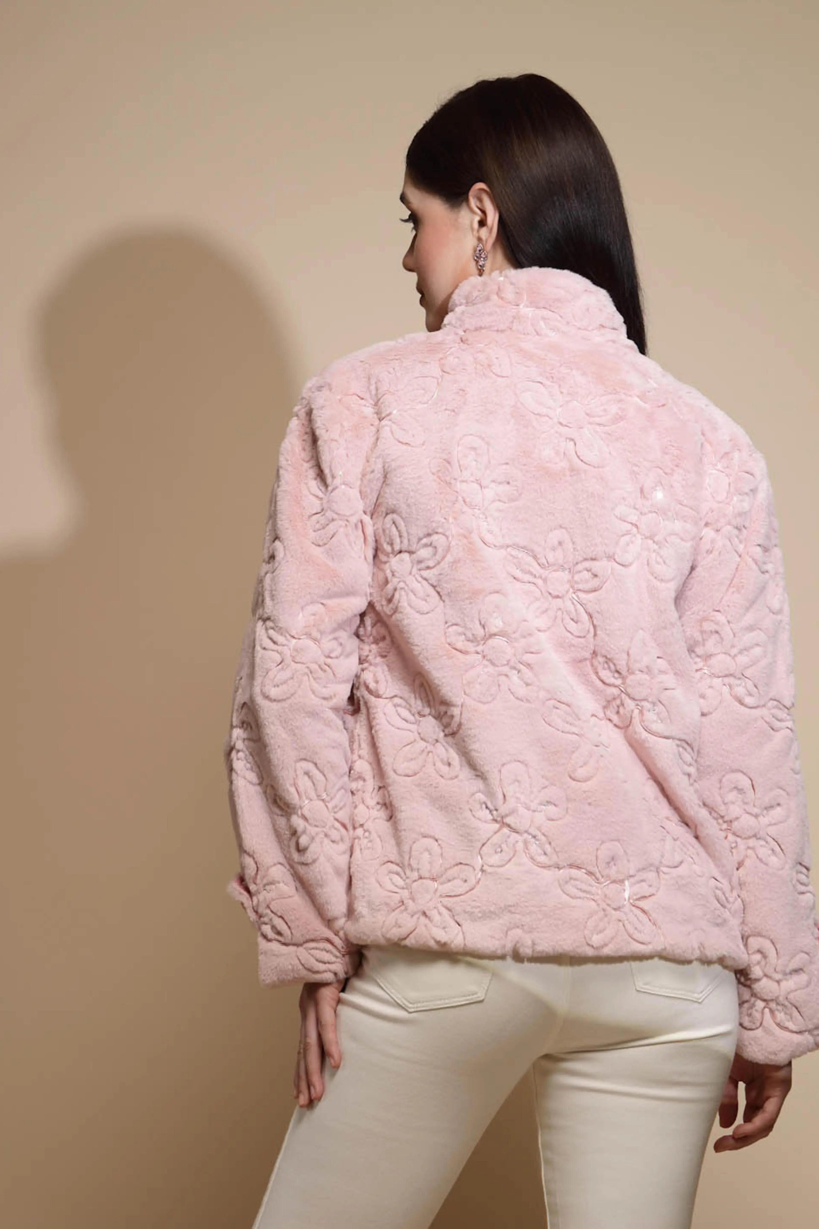 Pink Embroidered Woolen Jacket - Global Republic