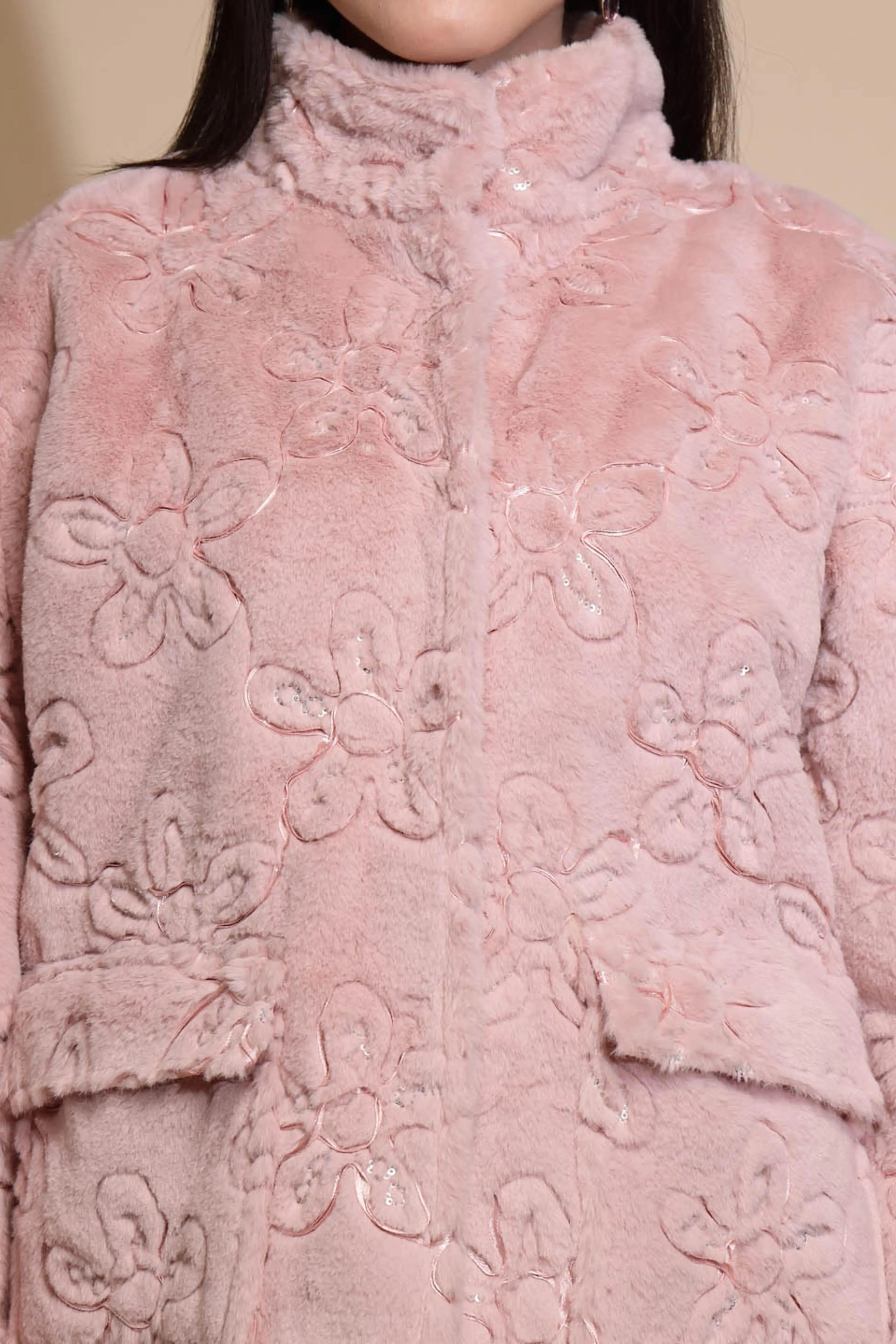 Pink Embroidered Woolen Jacket - Global Republic