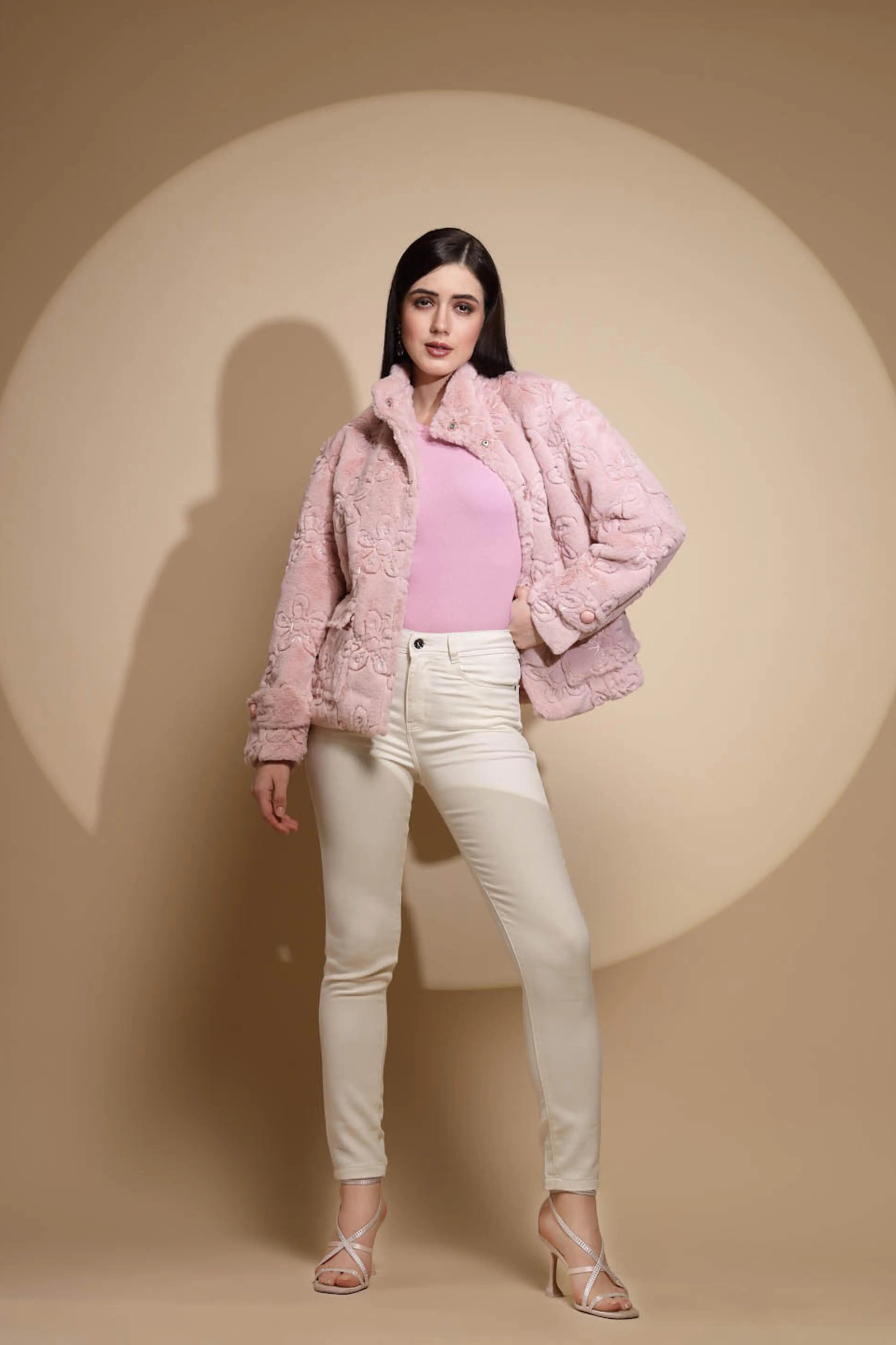 Pink Embroidered Woolen Jacket - Global Republic