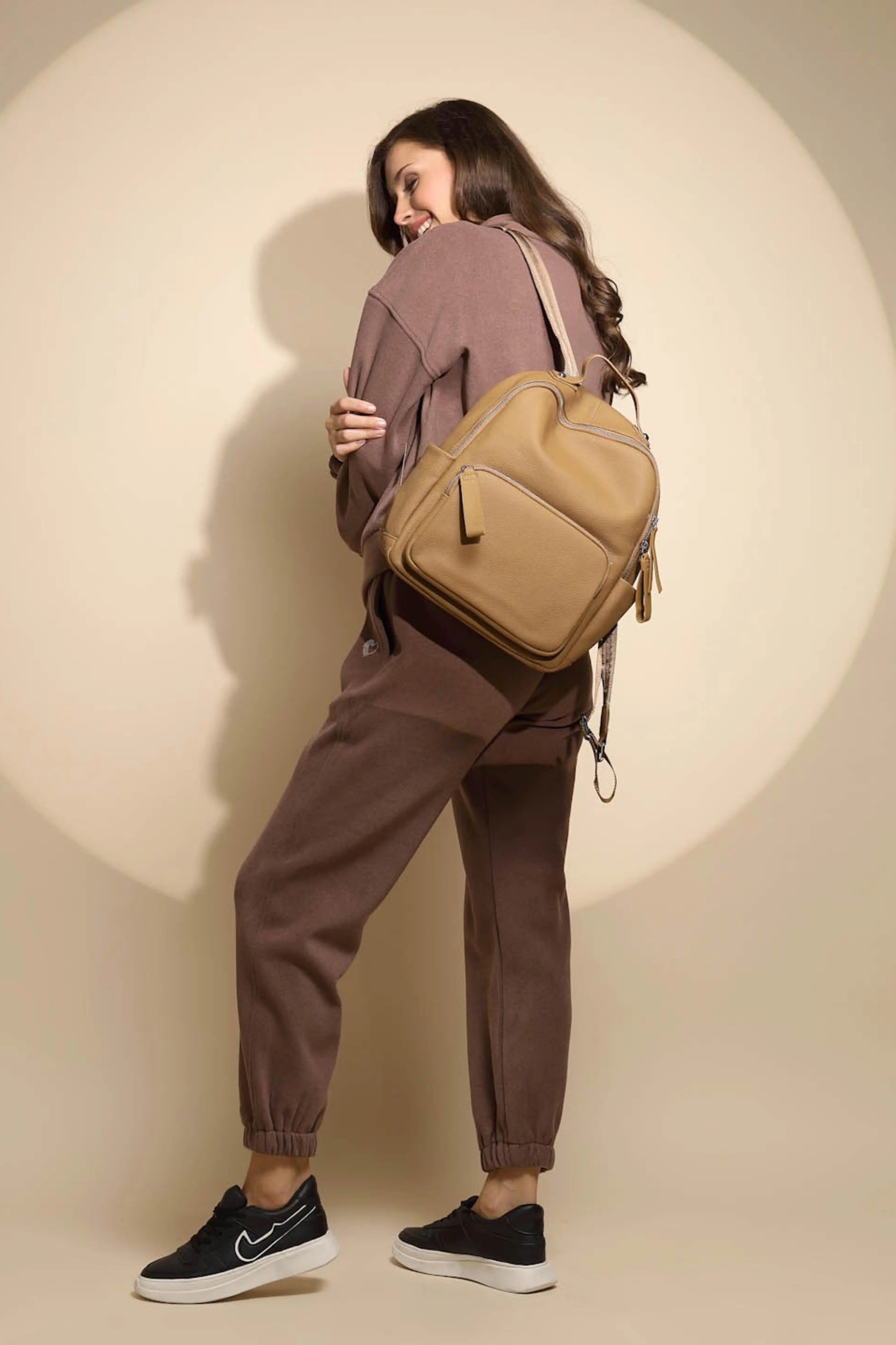 Women's Solid Turtle Neck Brown Co-ord Set - Global Republic