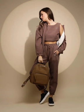 Women's Solid Turtle Neck Brown Co-ord Set