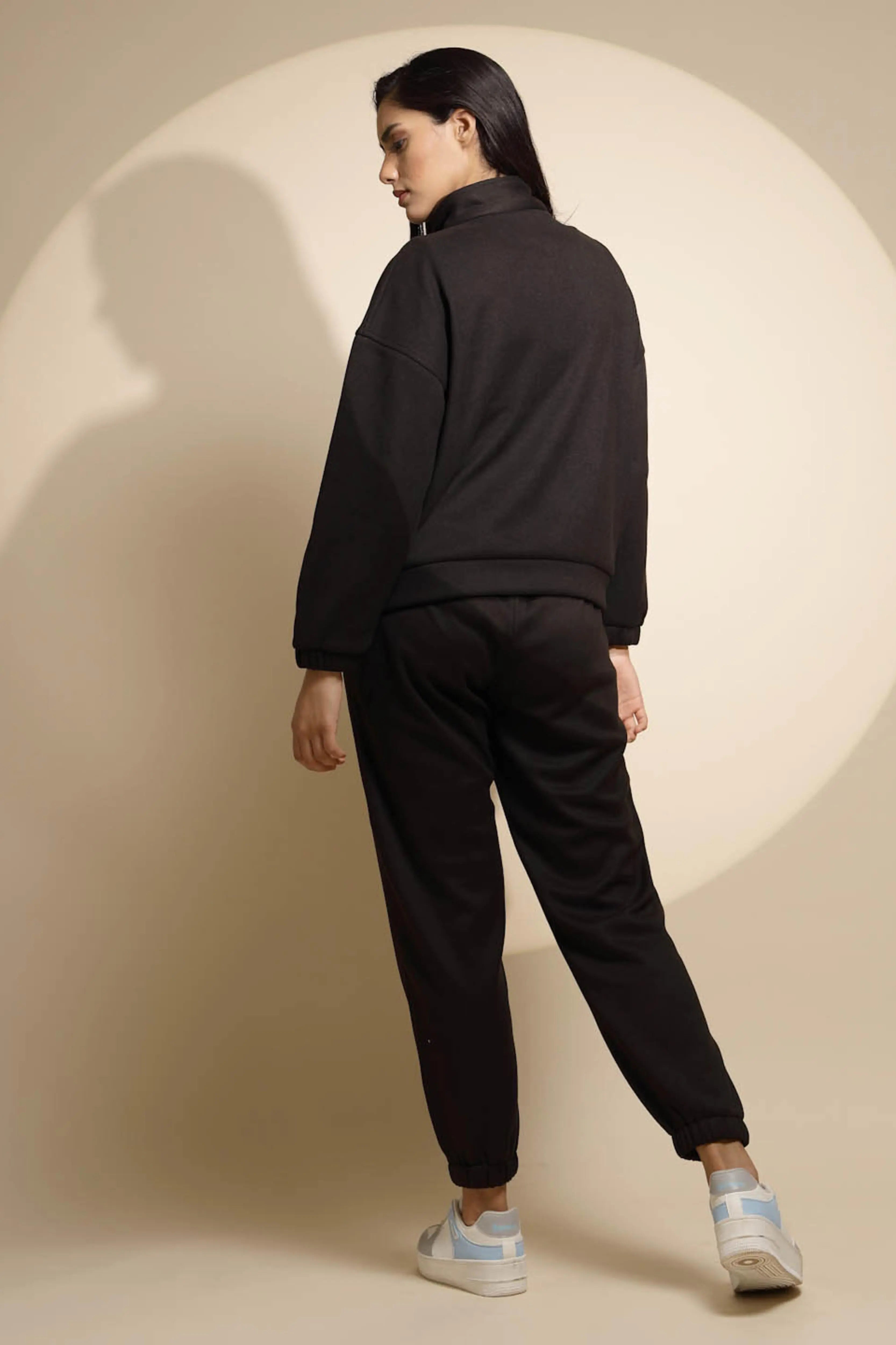 Women's Solid Turtle Neck Black Co-ord Set - Global Republic