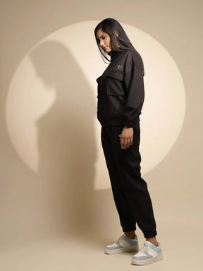 Women's Solid Turtle Neck Black Co-ord Set