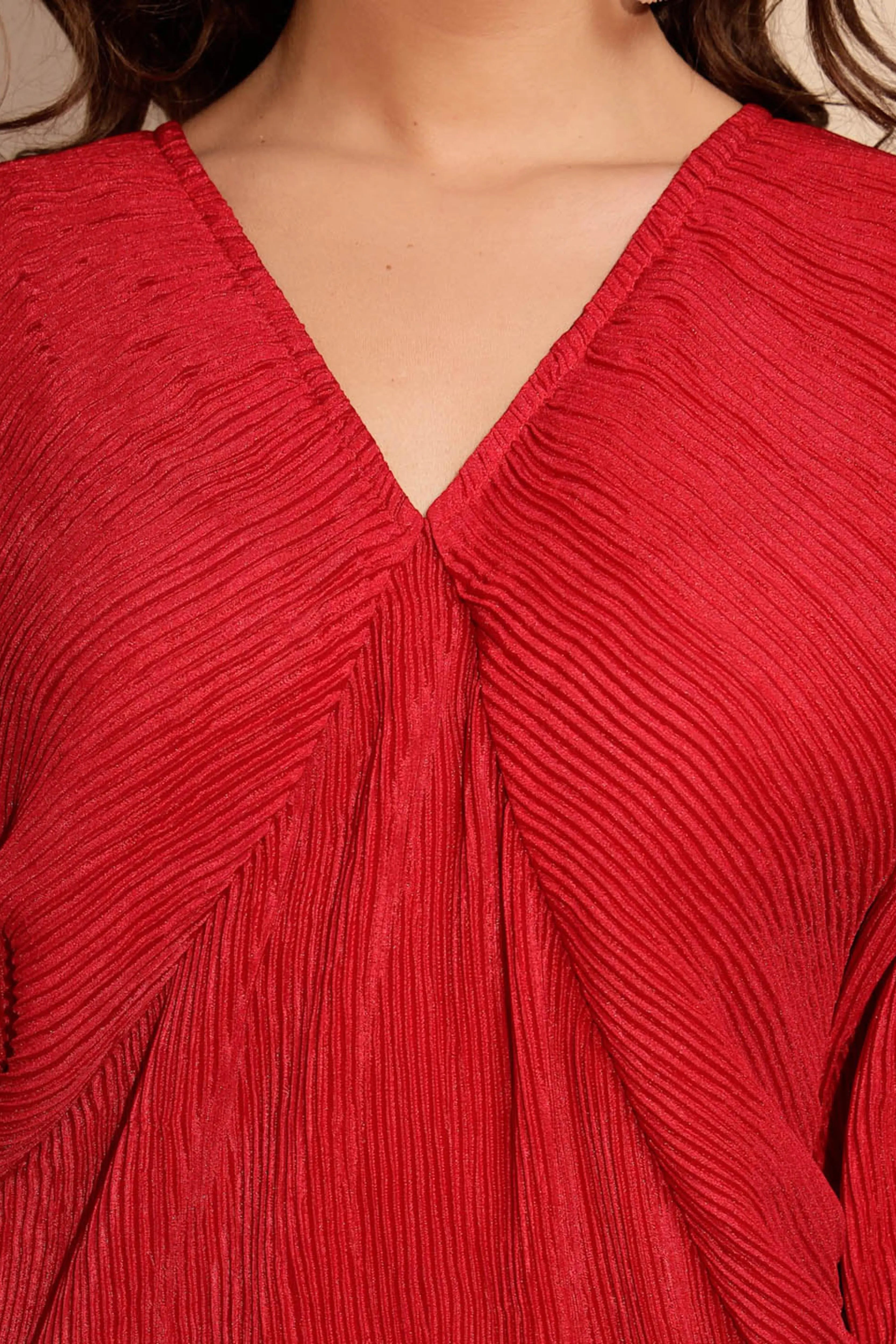 Women's Solid V-Neck Maroon Dress - Global Republic